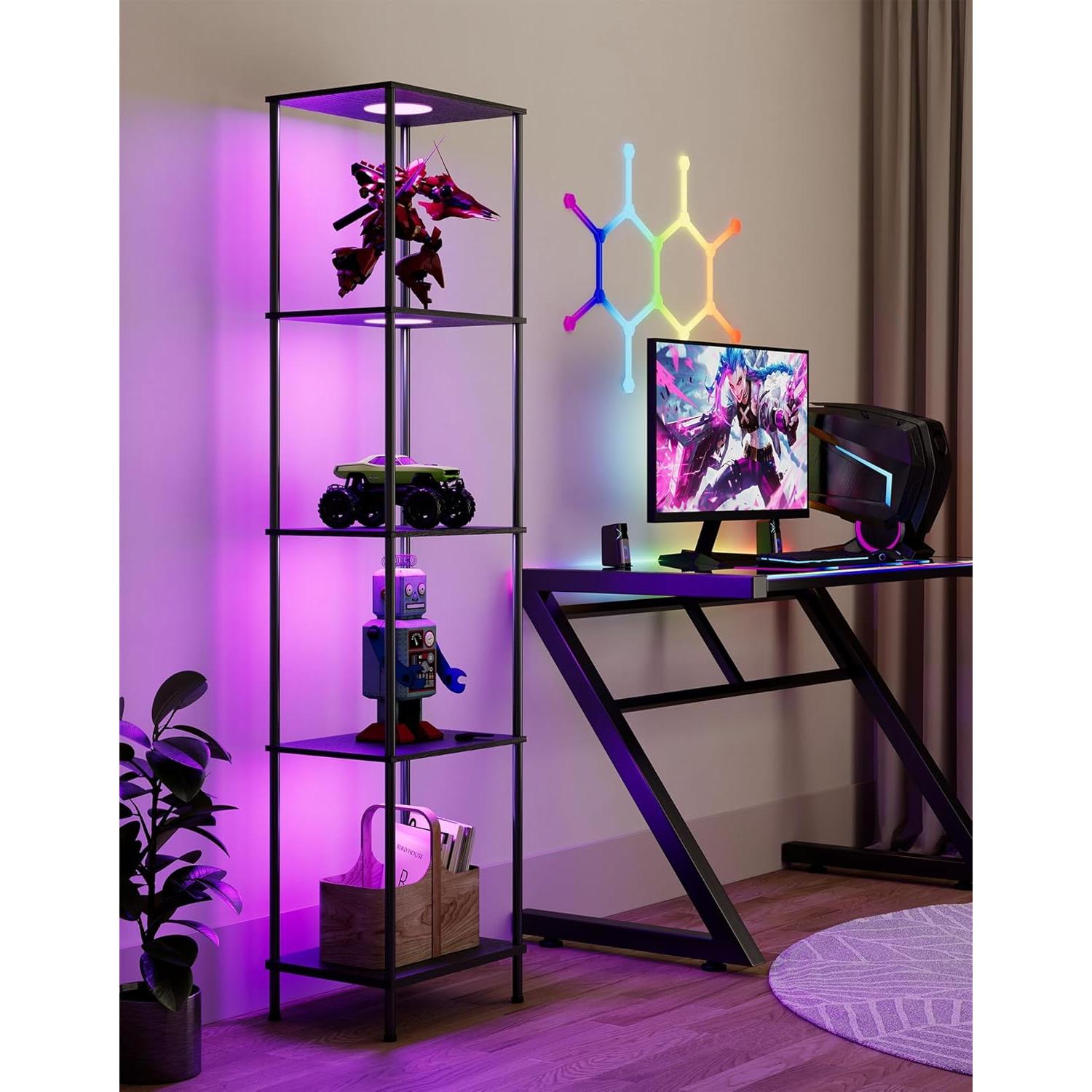 Estante de exhibición con luz RGBW PARTPHONER negro 165cm