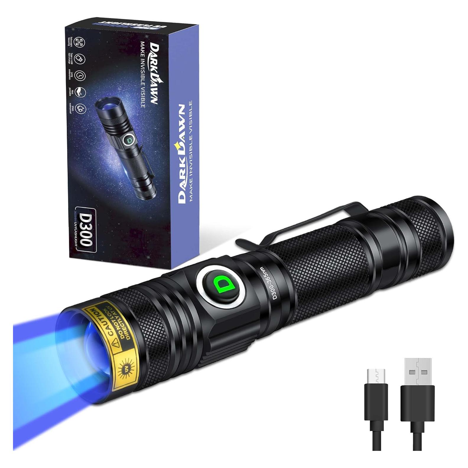 Linterna UV 365nm DARKDAWN Recargable USB Luz Negra Portátil