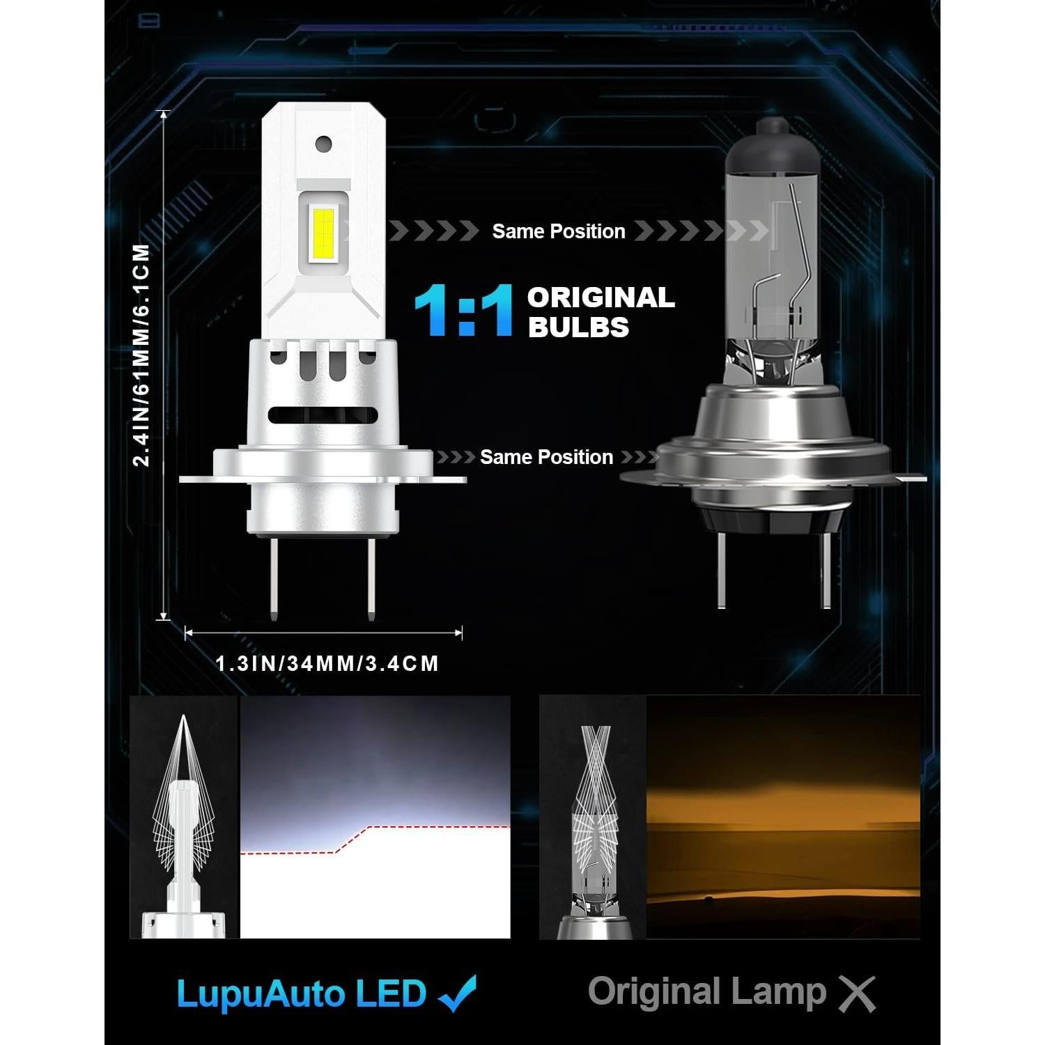 Bombillas LED H7 Lupuauto 28000LM 6500K Luz de Niebla - Paquete de 2