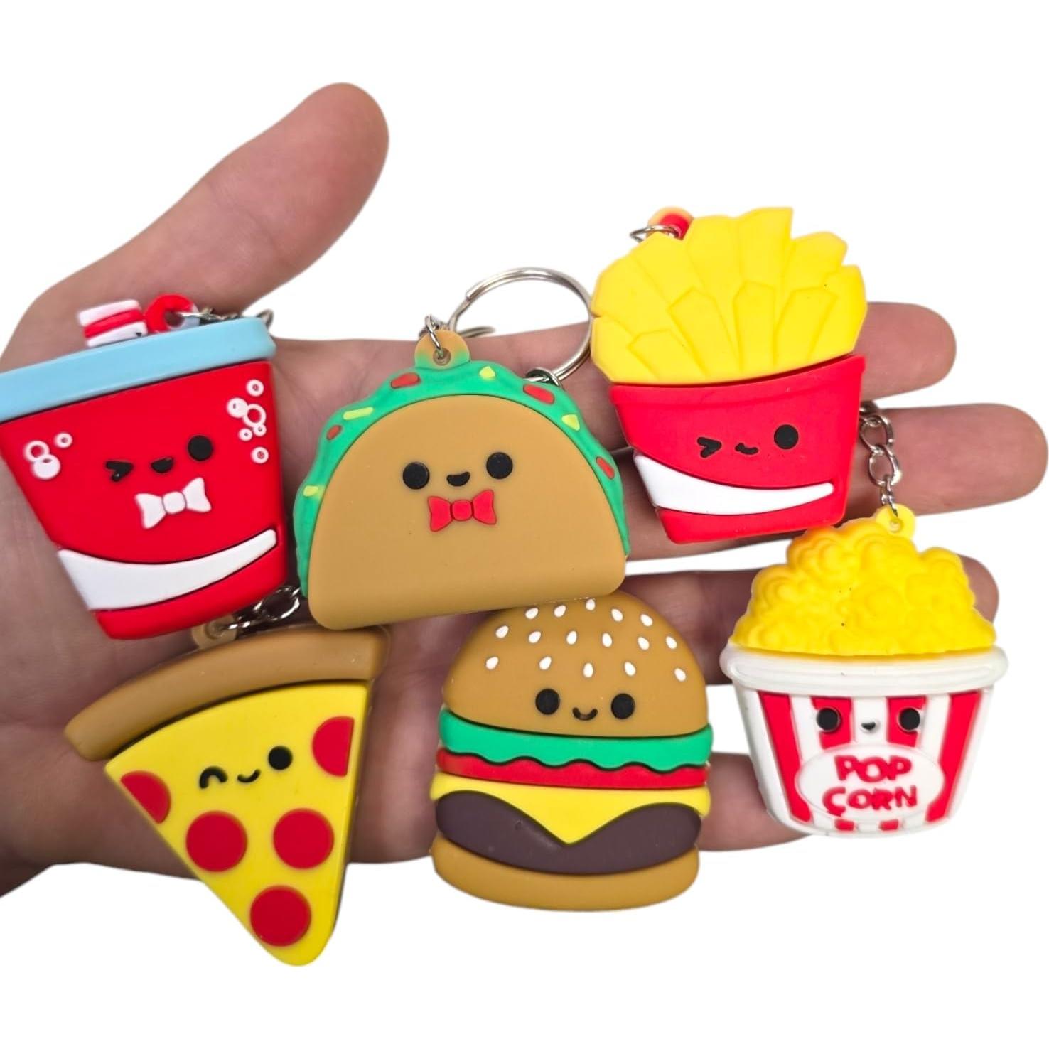 Llaveros Miniatura de Comida Rápida - Paquete de 6 Goma