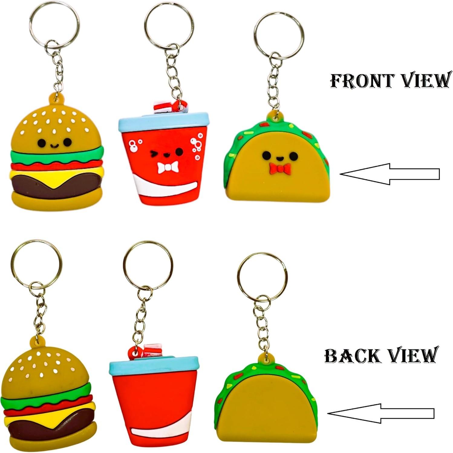 Llaveros Miniatura de Comida Rápida - Paquete de 6 Goma