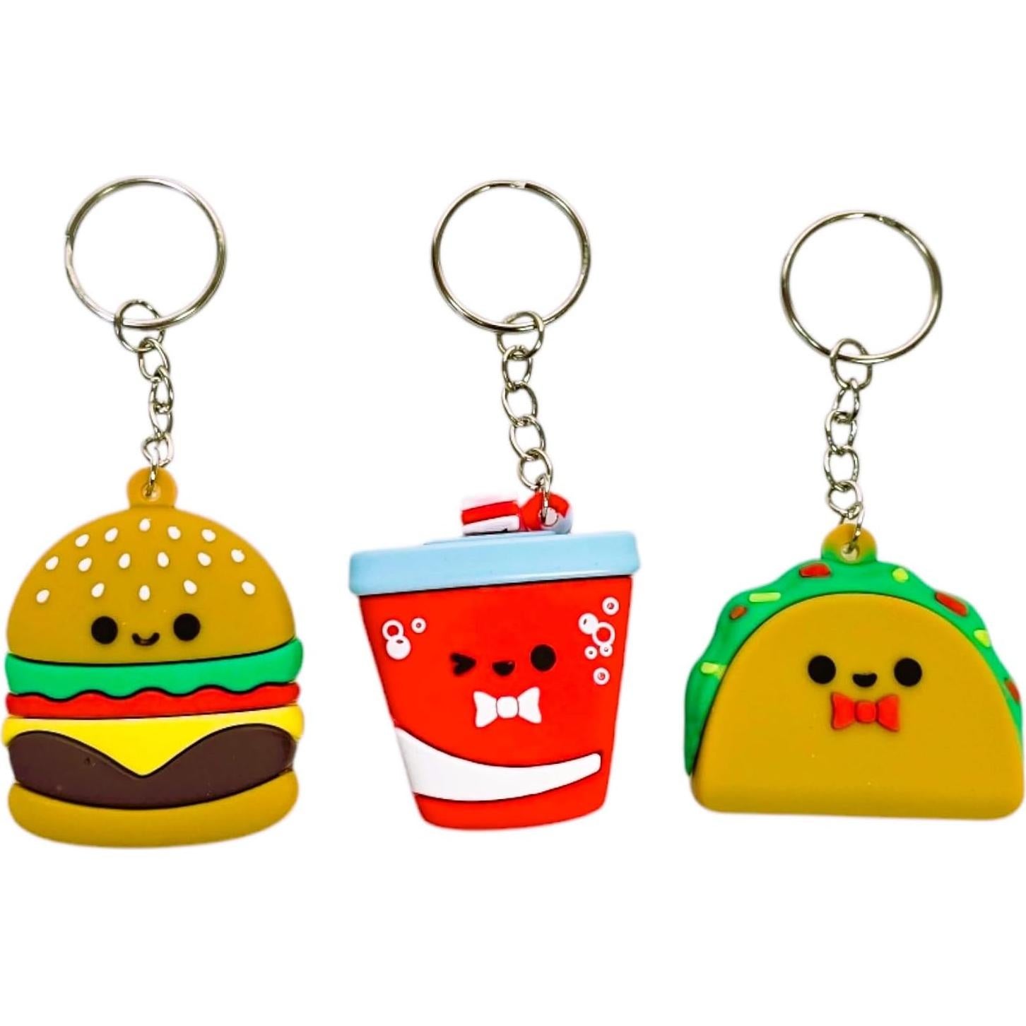 Llaveros Miniatura de Comida Rápida - Paquete de 6 Goma