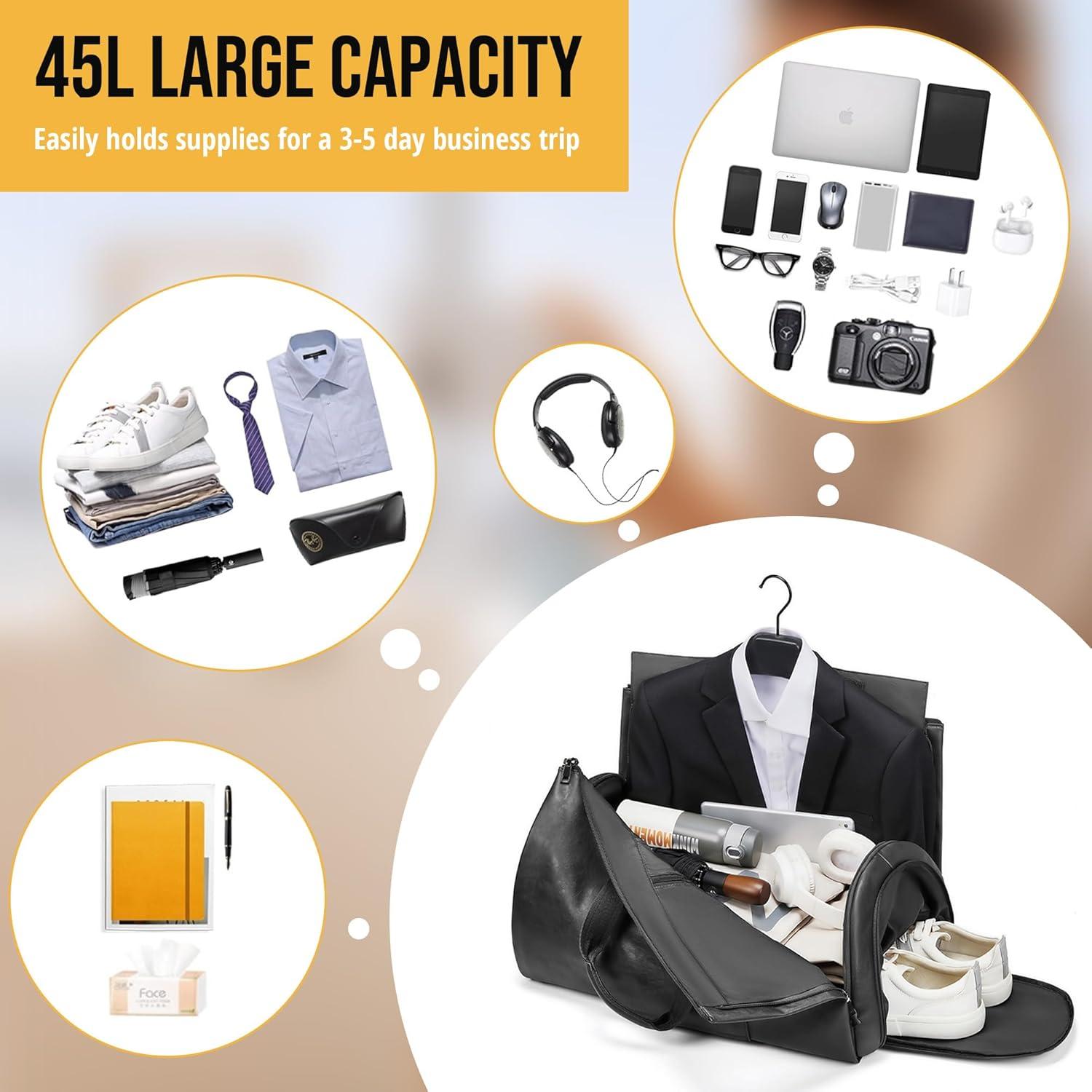 Bolsa de Ropa Convertible Wymulot 50L Negra con Compartimento para Zapatos