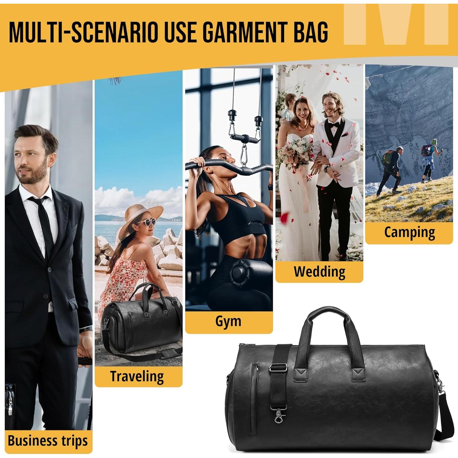 Bolsa de Ropa Convertible Wymulot 50L Negra con Compartimento para Zapatos