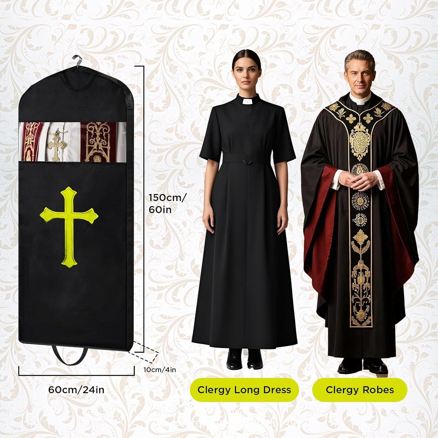 Bolsa de ropa BOPBPO para clérigos con cruz bordada - Negro 152 cm