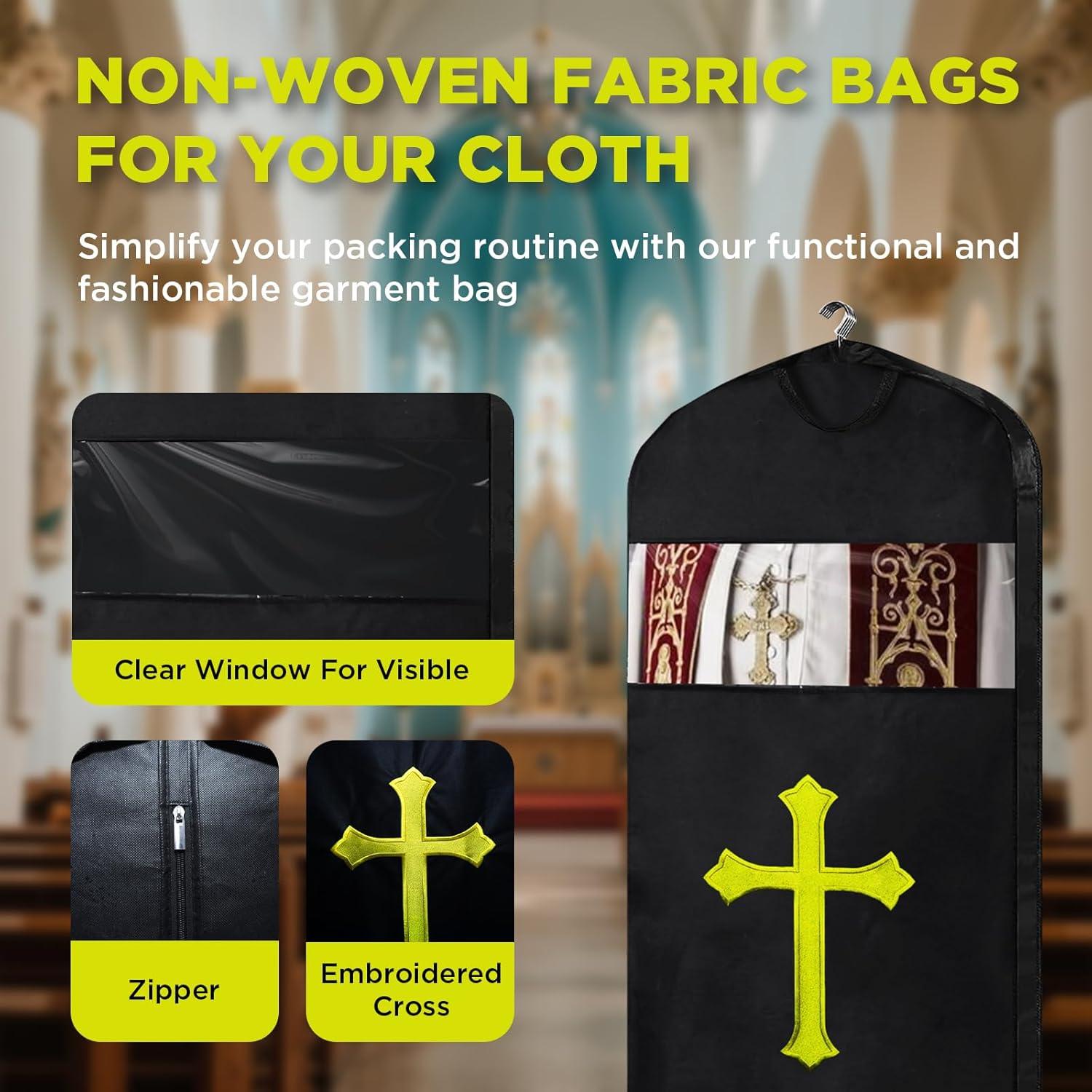 Bolsa de ropa BOPBPO para clérigos con cruz bordada - Negro 152 cm
