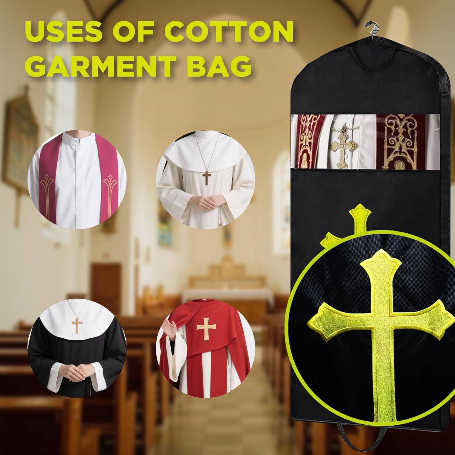 Bolsa de ropa BOPBPO para clérigos con cruz bordada - Negro 152 cm