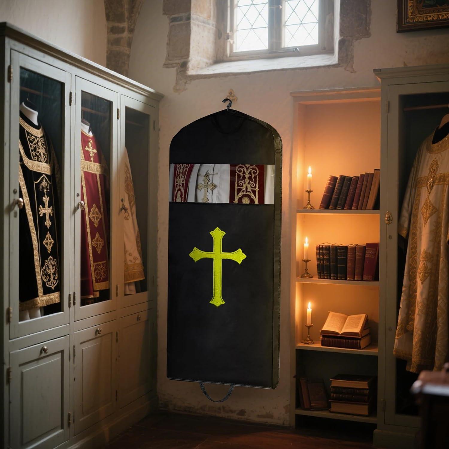 Bolsa de ropa BOPBPO para clérigos con cruz bordada - Negro 152 cm