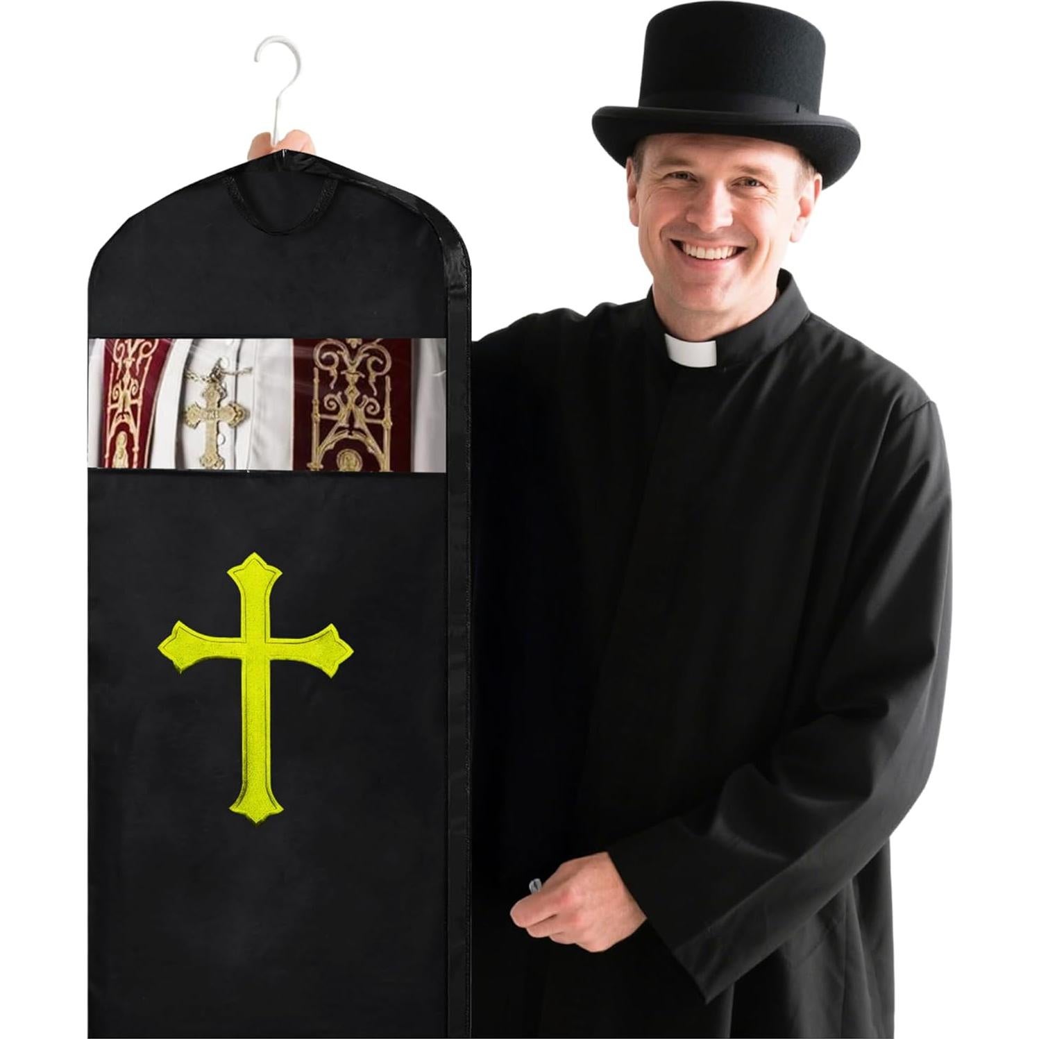 Bolsa de ropa BOPBPO para clérigos con cruz bordada - Negro 152 cm