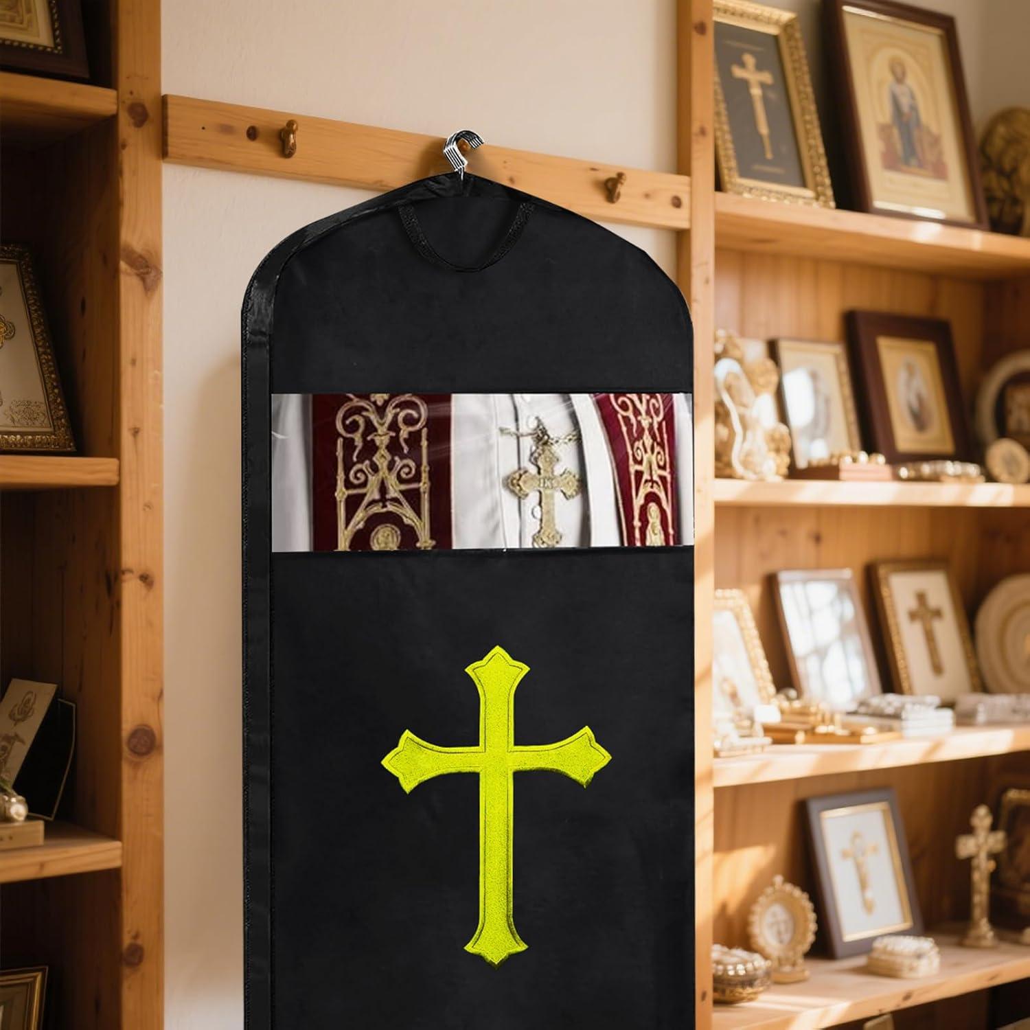 Bolsa de ropa BOPBPO para clérigos con cruz bordada - Negro 152 cm