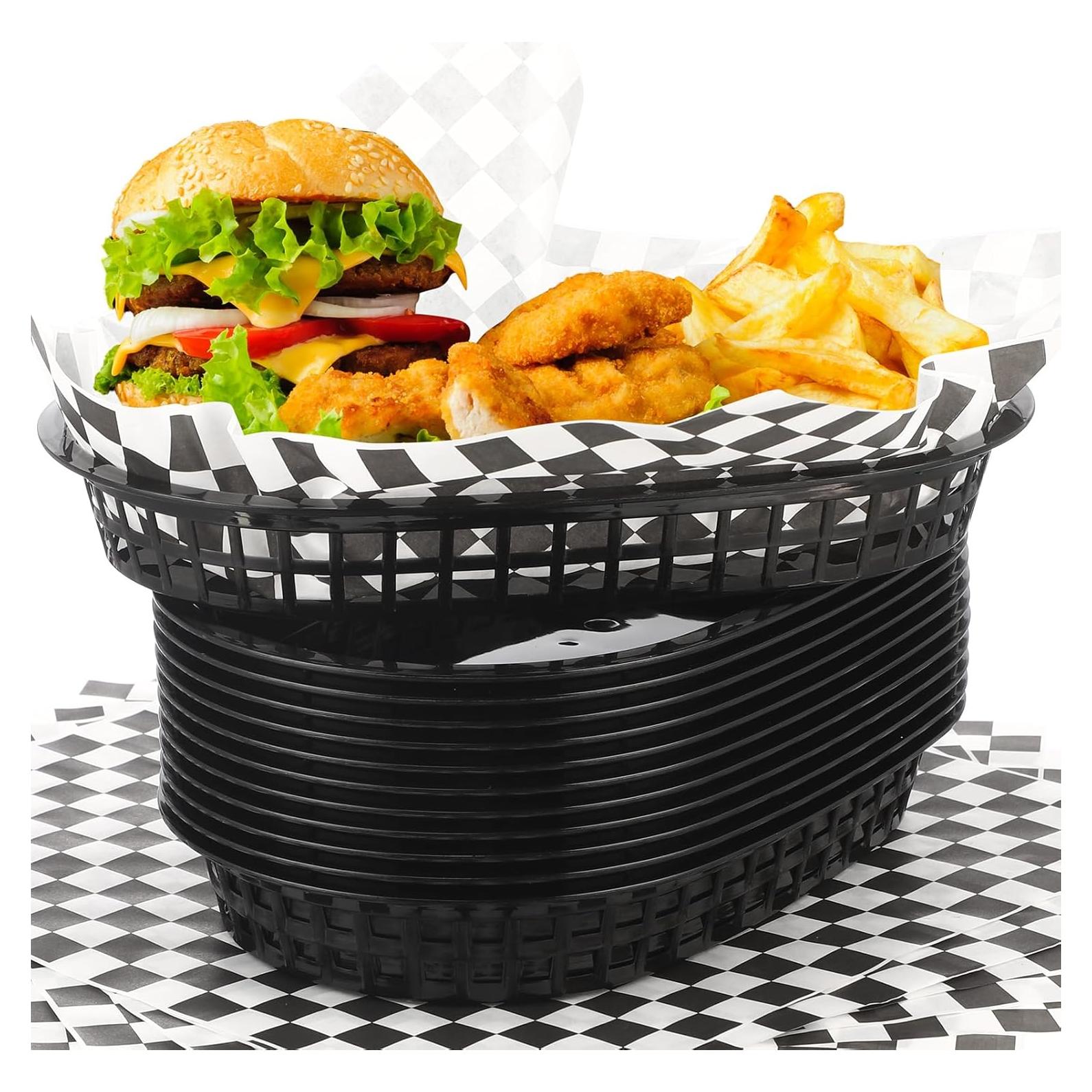 Cestas de Comida Rápida Uiifan 24 Pcs con Forros Deli 26.7x17.8cm