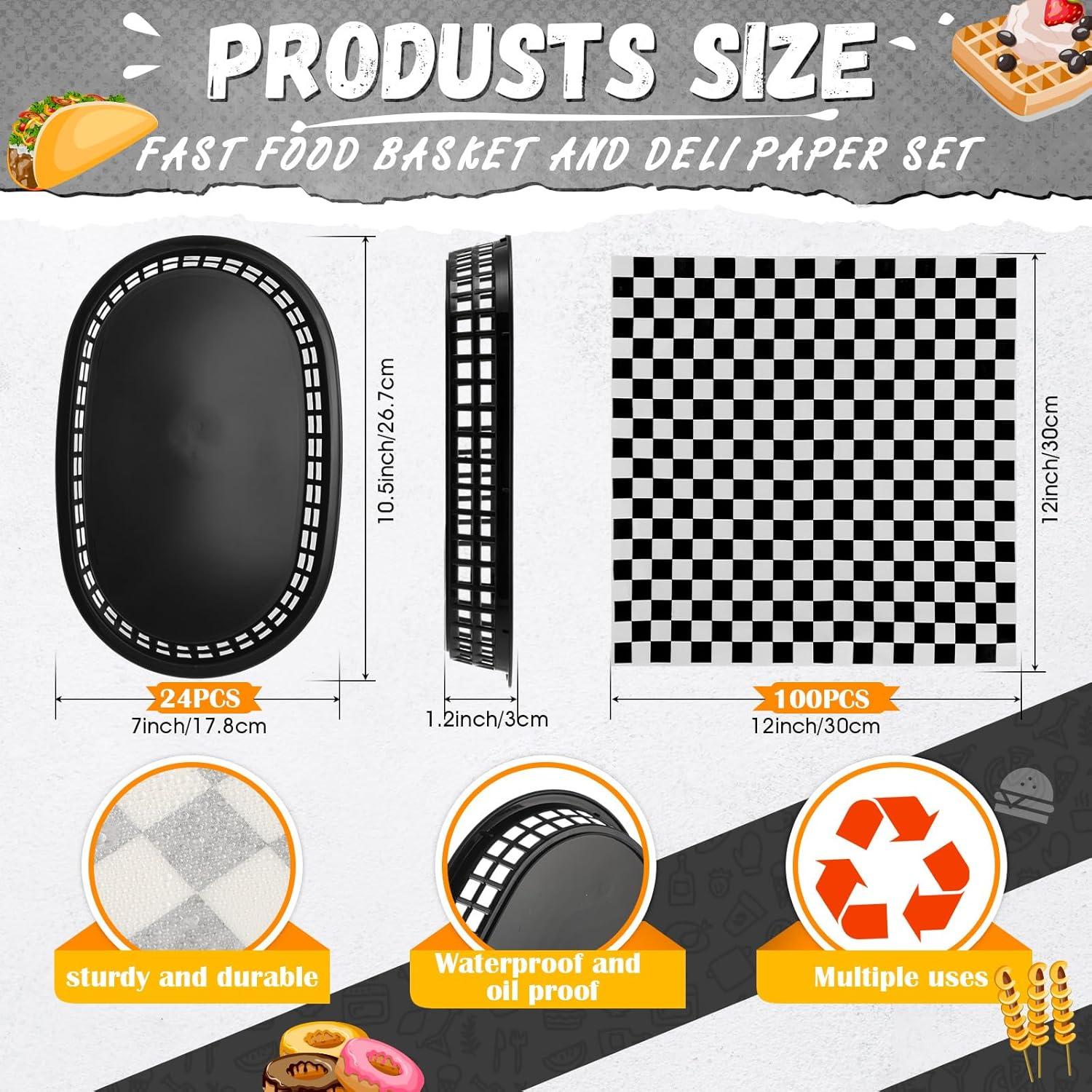 Cestas de Comida Rápida Uiifan 24 Pcs con Forros Deli 26.7x17.8cm