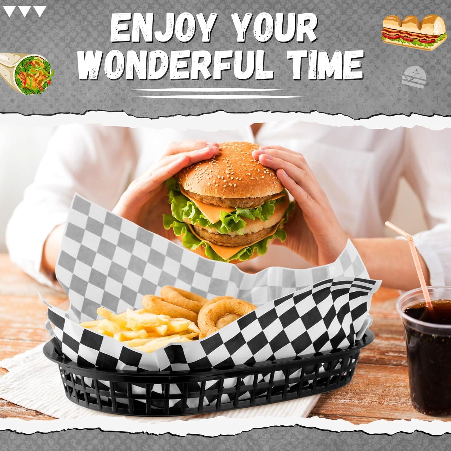 Cestas de Comida Rápida Uiifan 24 Pcs con Forros Deli 26.7x17.8cm