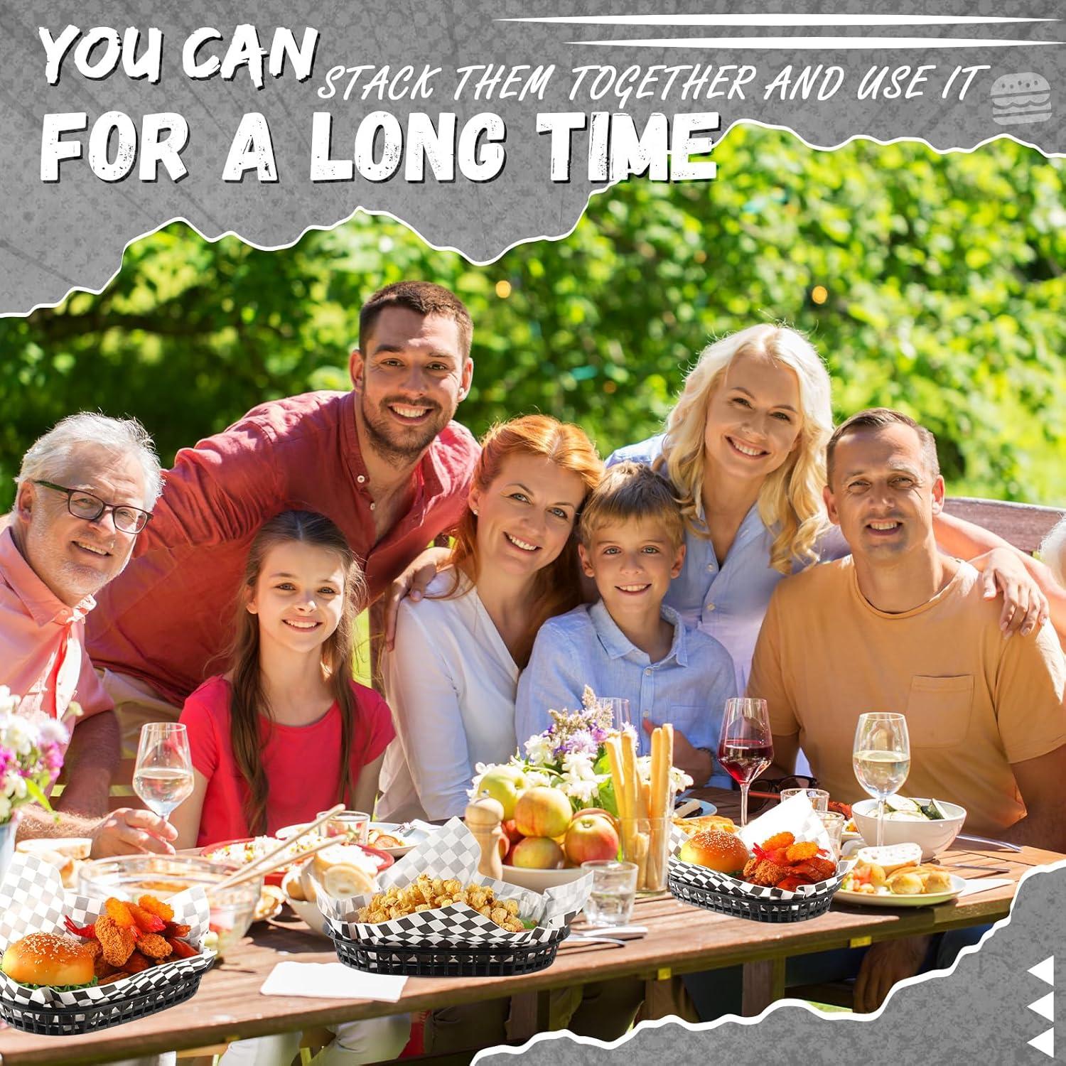 Cestas de Comida Rápida Uiifan 24 Pcs con Forros Deli 26.7x17.8cm