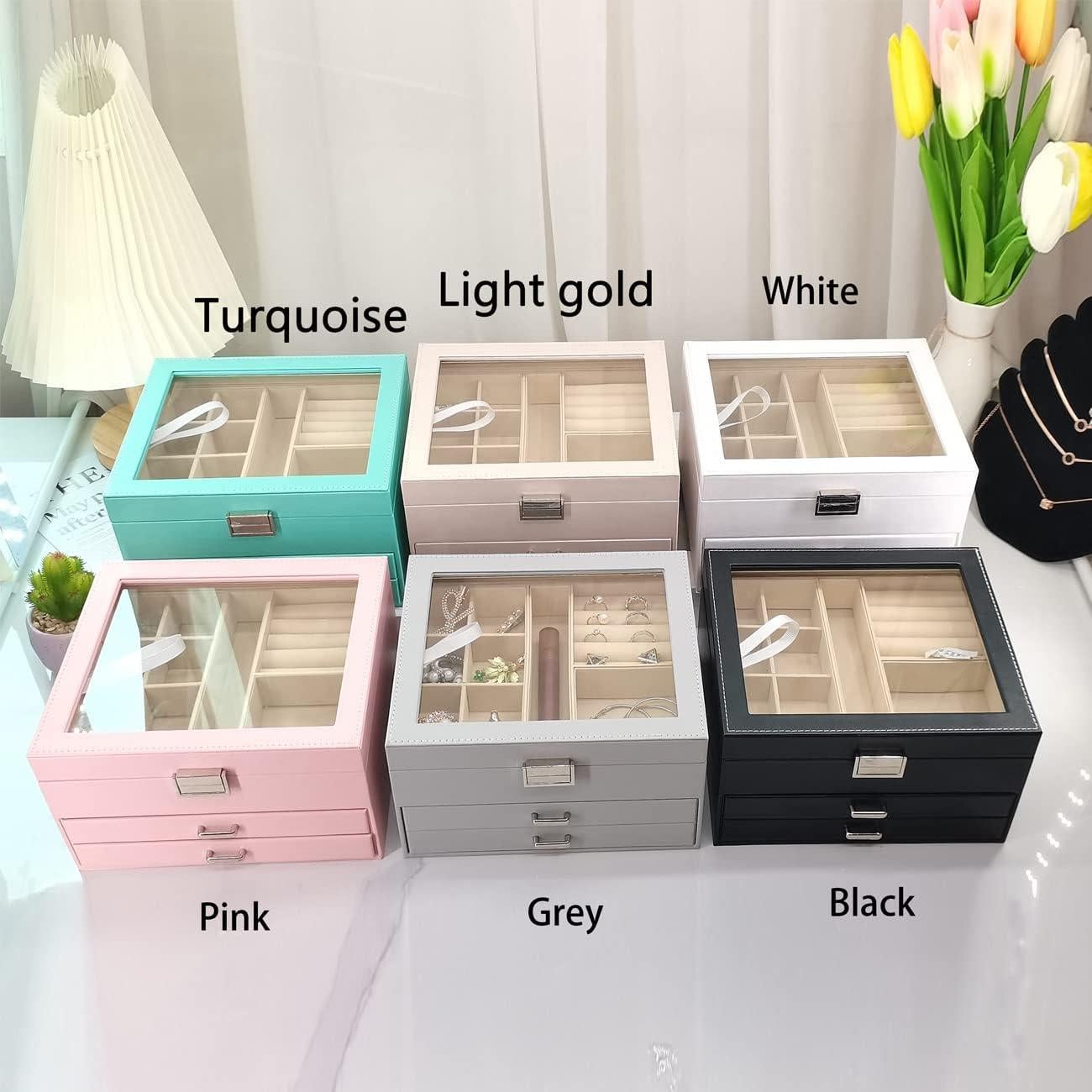 Caja de Joyería BOOVO Negra 3 Capas con Tapa Transparente