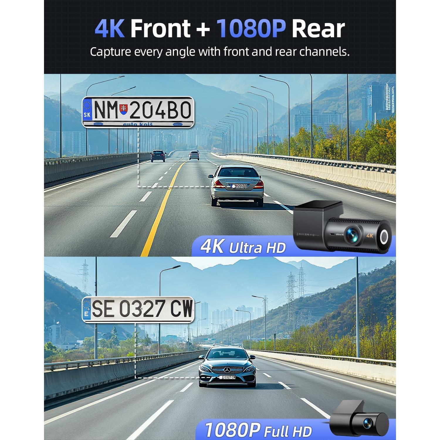 Cámara Dash Dual 4K + 1080P Cievie D100 con SD 64GB