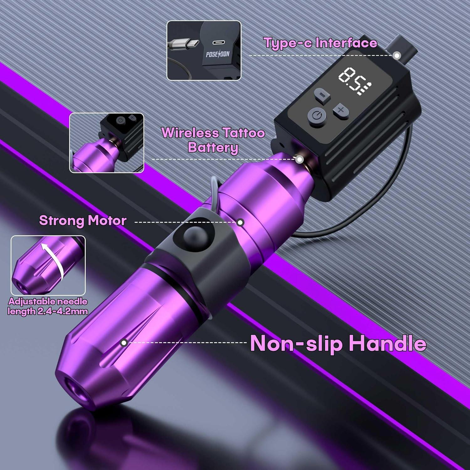 Kit de Máquina de Tatuaje Inalámbrica POSEIDON TK201 con 20 Agujas