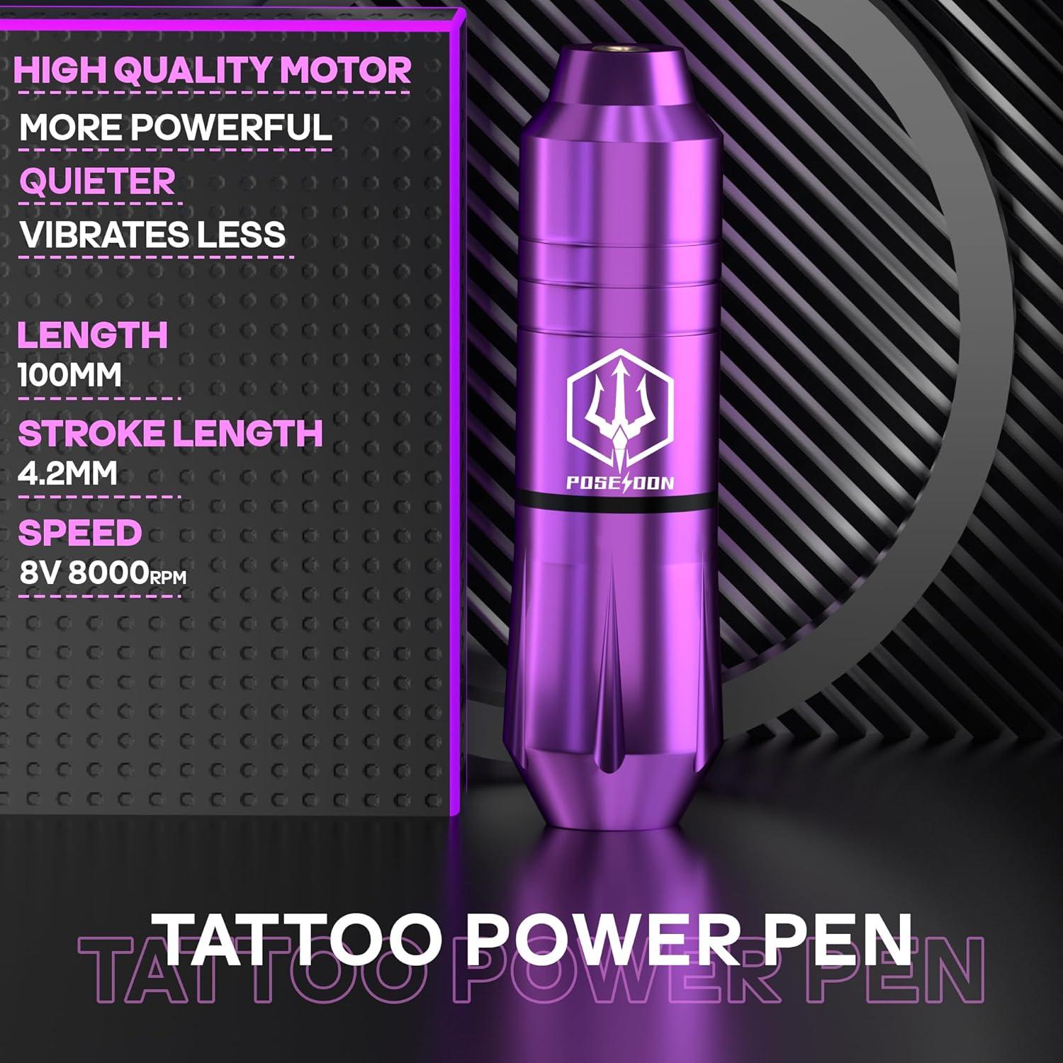 Kit de Máquina de Tatuaje Inalámbrica POSEIDON TK201 con 20 Agujas