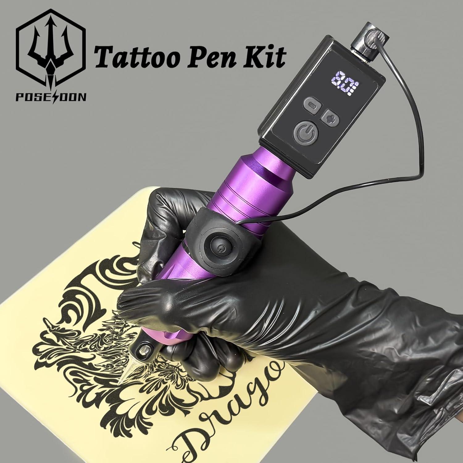 Kit de Máquina de Tatuaje Inalámbrica POSEIDON TK201 con 20 Agujas
