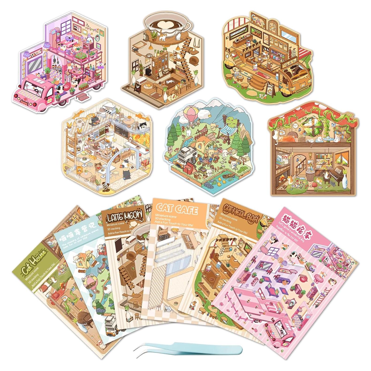 Set de 6 Pegatinas 3D de Gato Coostiksy - DIY y Reutilizables