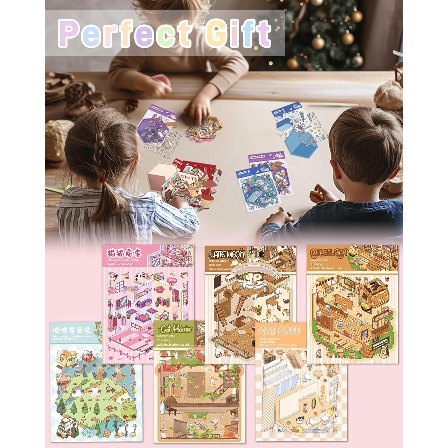 Set de 6 Pegatinas 3D de Gato Coostiksy - DIY y Reutilizables