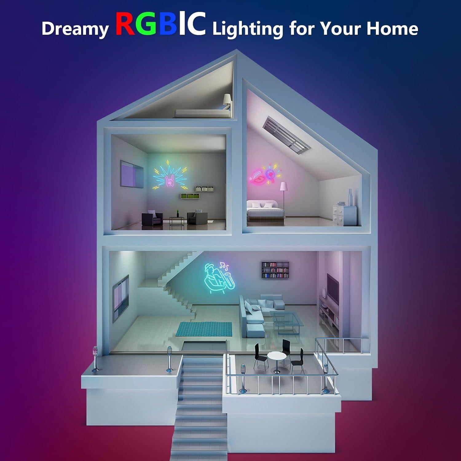 Tira LED Neón RGB-IC 10m Aurevita con Control App y Música