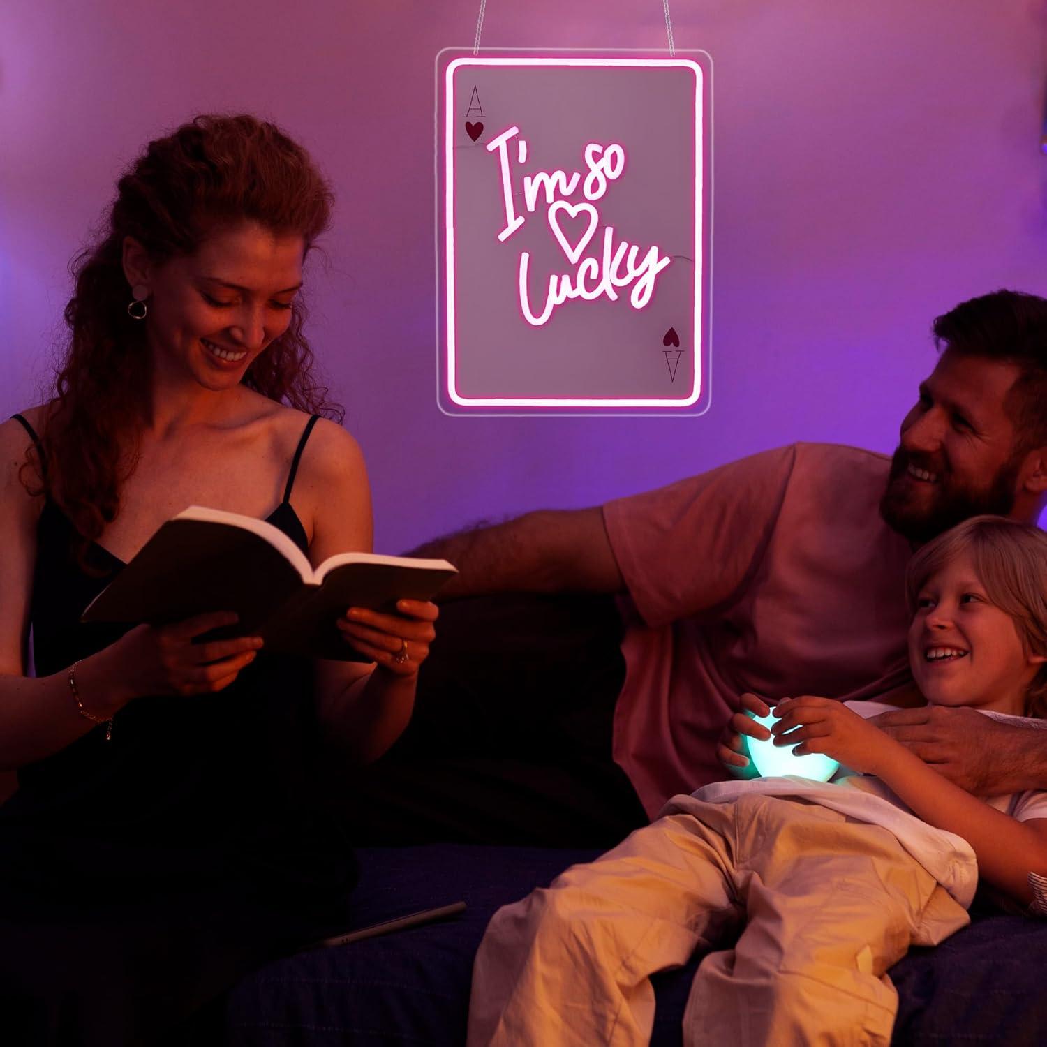 Luz de Neón Rosa LED Soy Tan Afortunado para Decoración