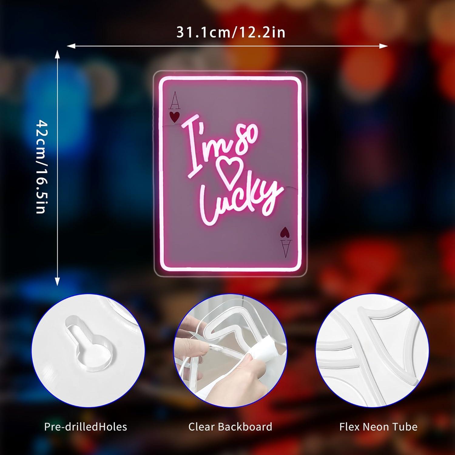 Luz de Neón Rosa LED Soy Tan Afortunado para Decoración