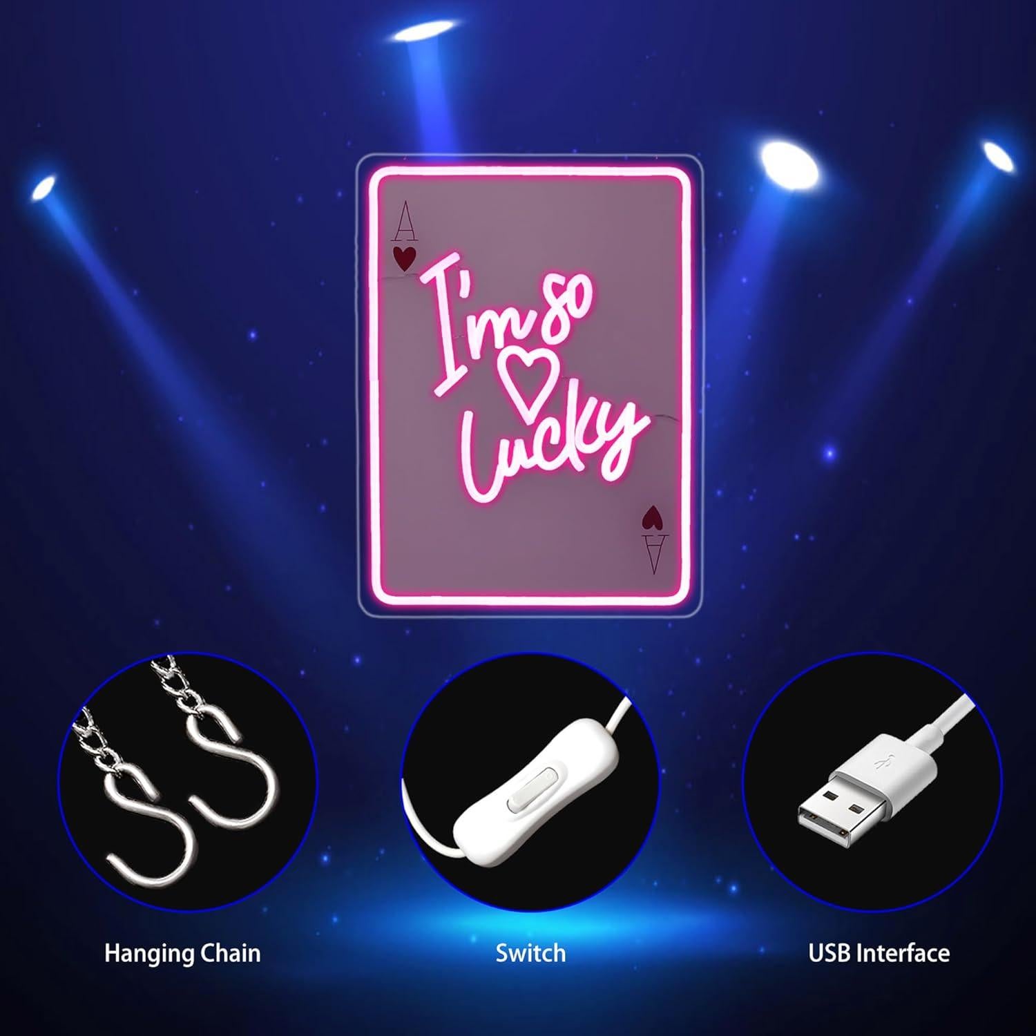 Luz de Neón Rosa LED Soy Tan Afortunado para Decoración