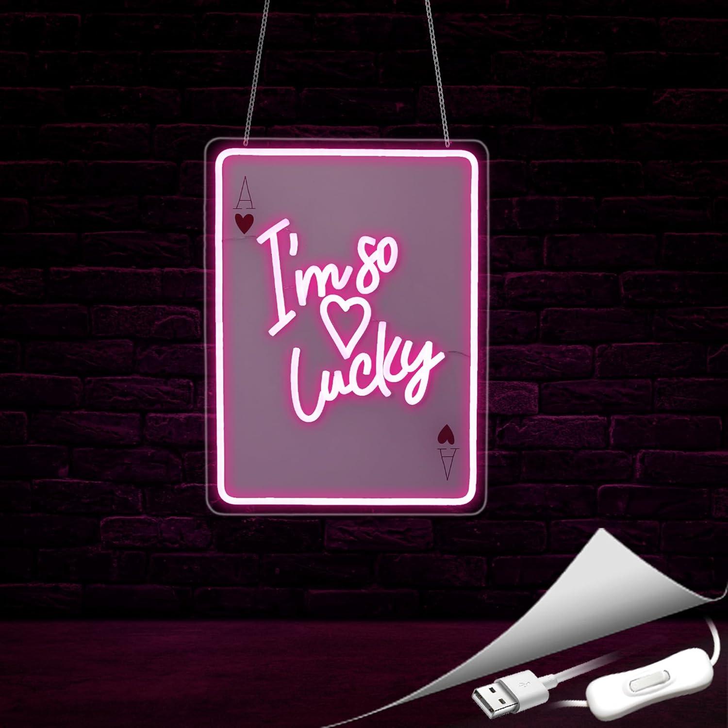 Luz de Neón Rosa LED Soy Tan Afortunado para Decoración