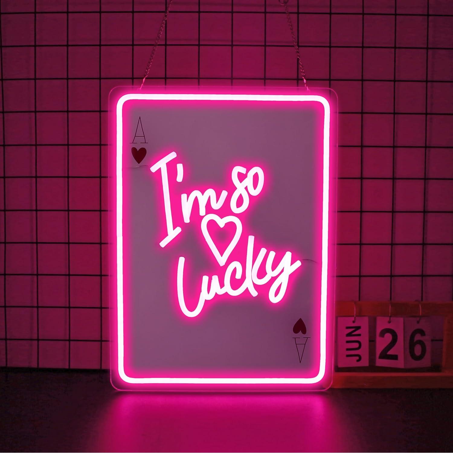 Luz de Neón Rosa LED Soy Tan Afortunado para Decoración