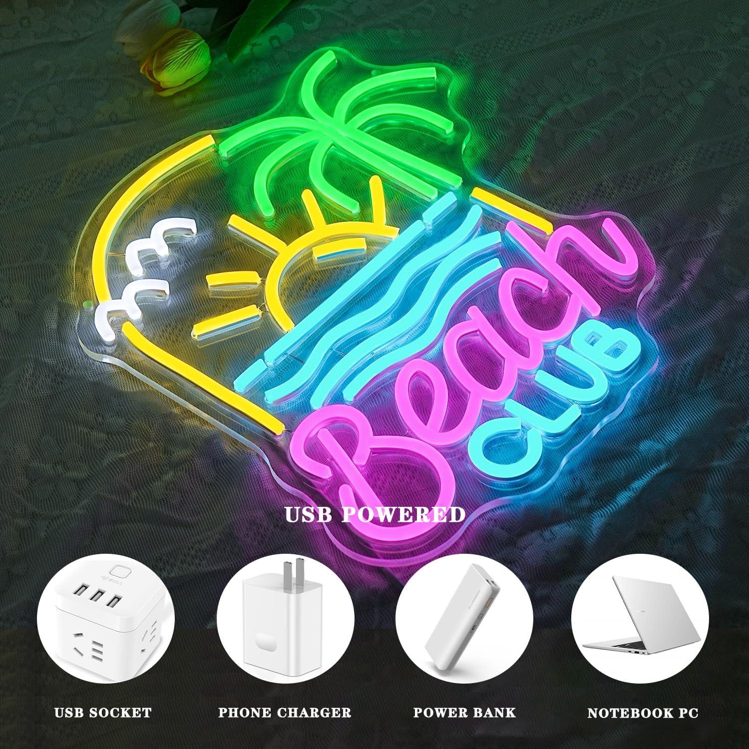 Letrero Neón Club de Playa Alkkign 34.3x32.8cm USB LED