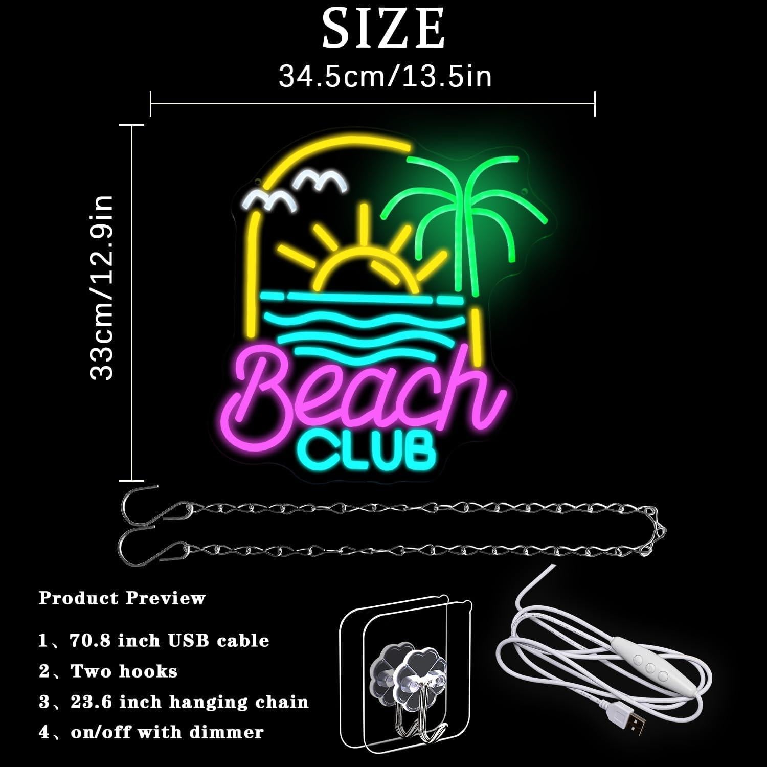 Letrero Neón Club de Playa Alkkign 34.3x32.8cm USB LED