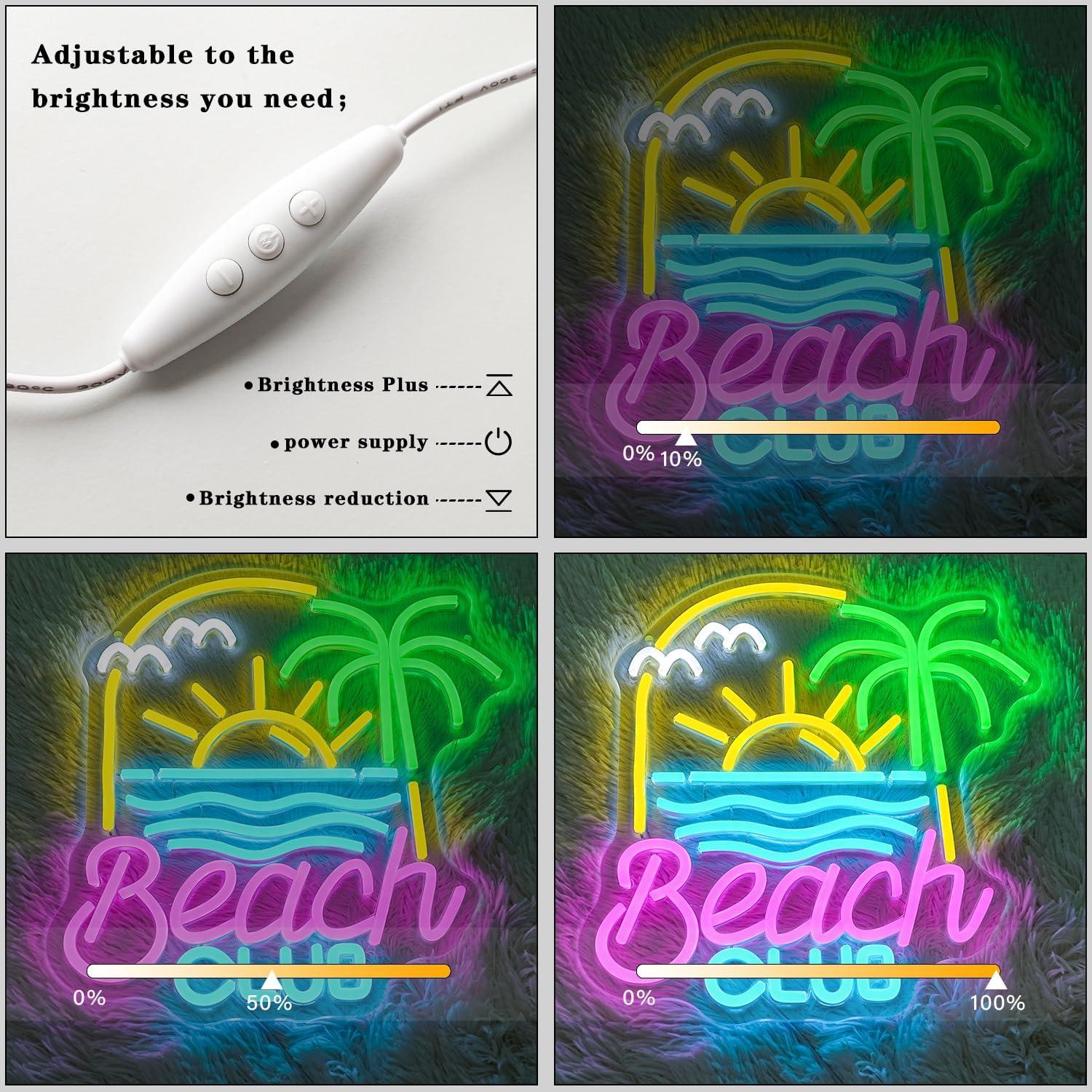 Letrero Neón Club de Playa Alkkign 34.3x32.8cm USB LED