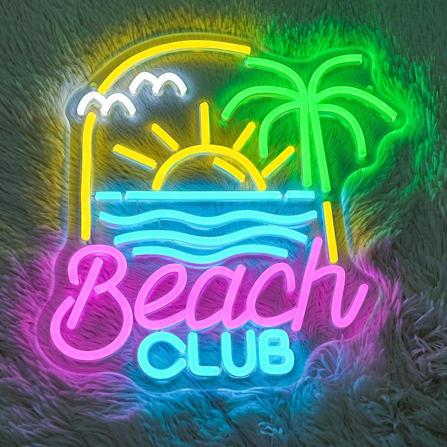 Letrero Neón Club de Playa Alkkign 34.3x32.8cm USB LED