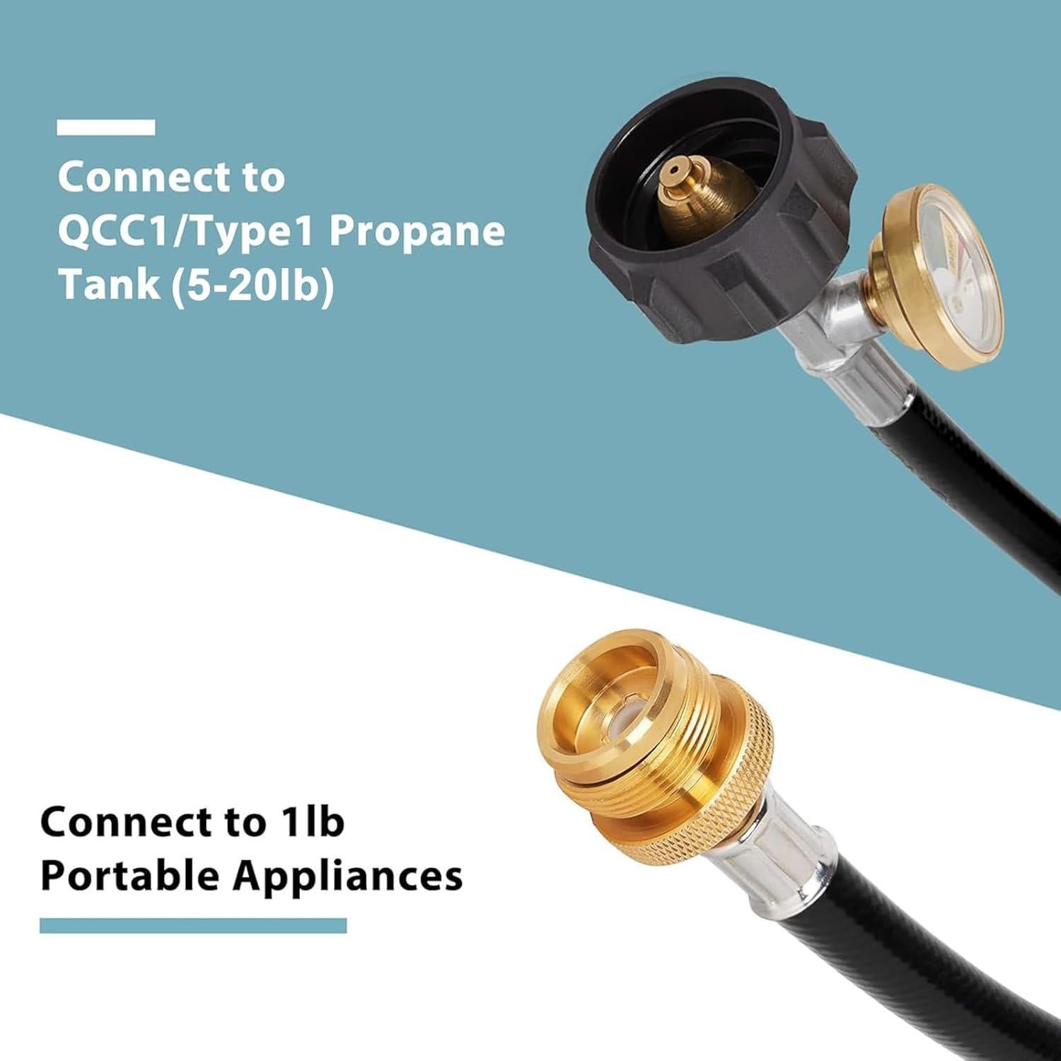 Adaptador de Manguera de Propano SHINESTAR 12 Pies con Manómetro