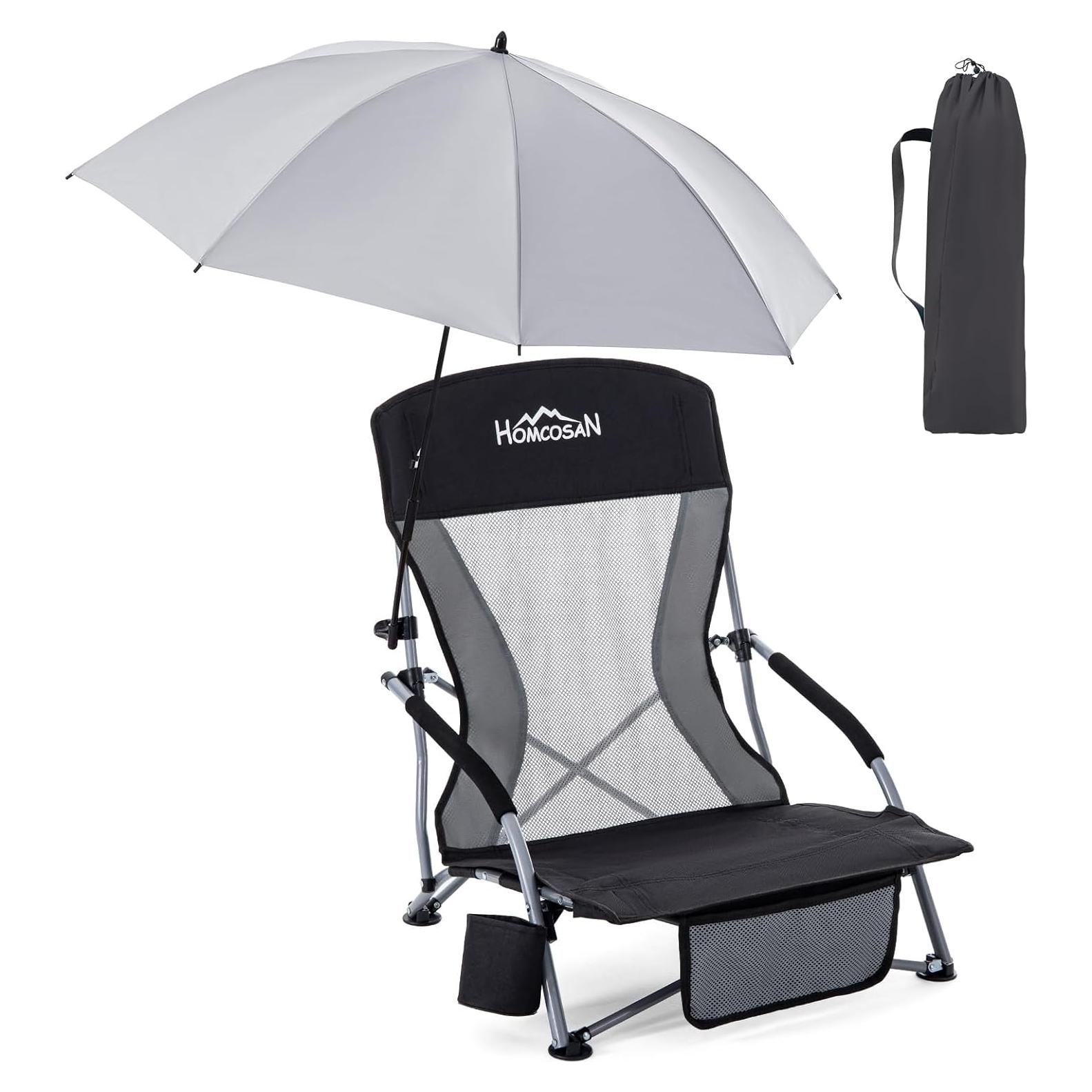 Silla de Playa Plegable Homcosan con Paraguas y Portavasos
