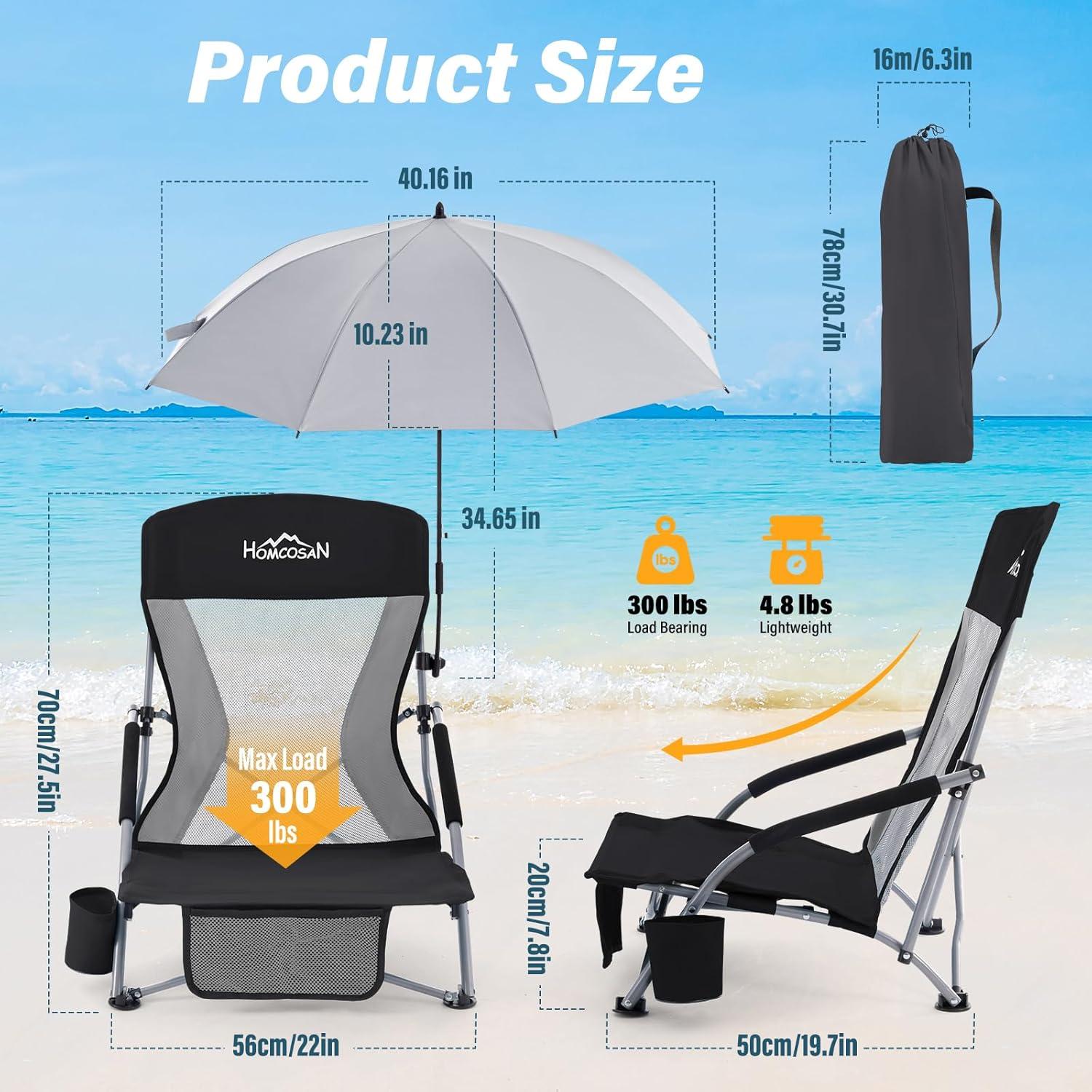 Silla de Playa Plegable Homcosan con Paraguas y Portavasos
