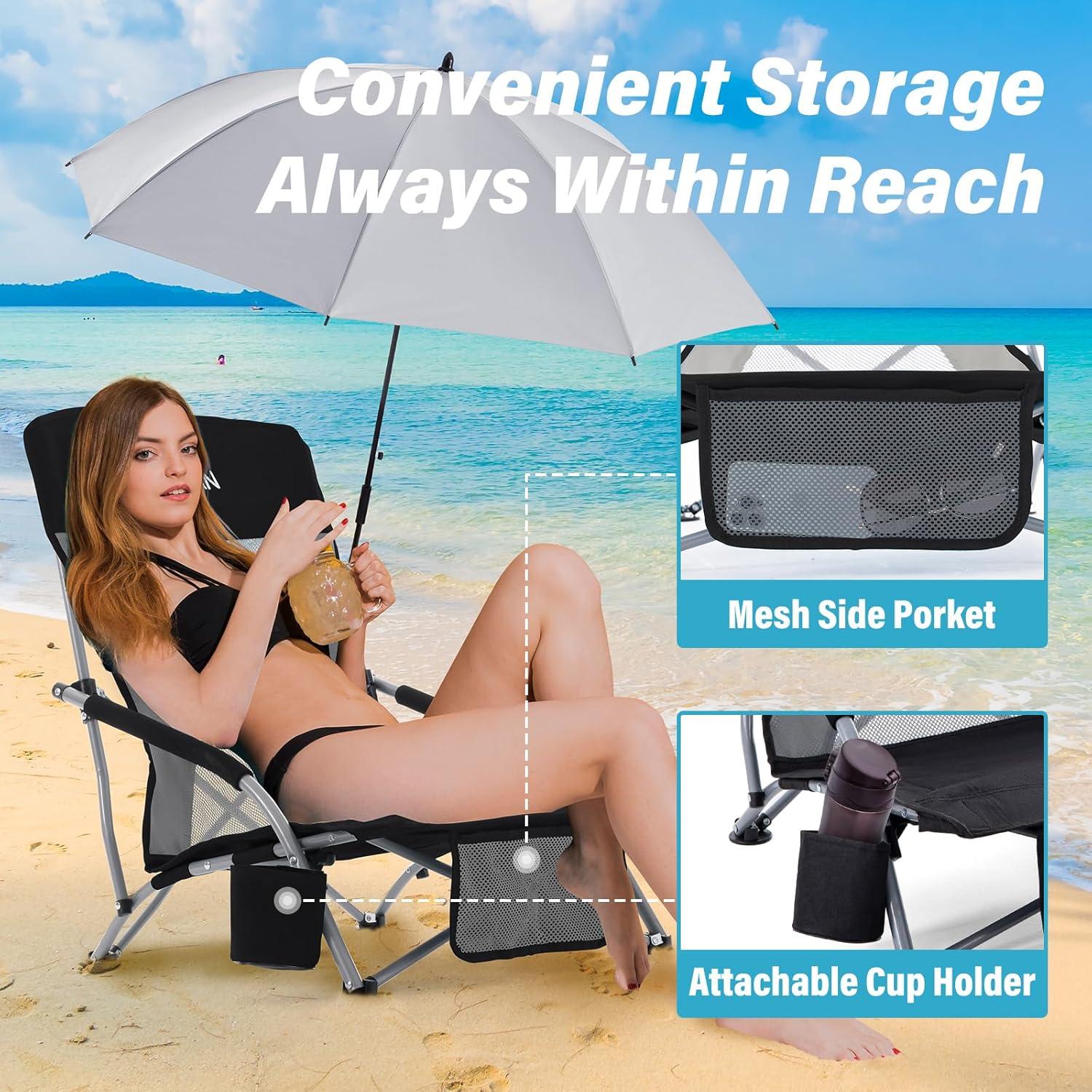Silla de Playa Plegable Homcosan con Paraguas y Portavasos