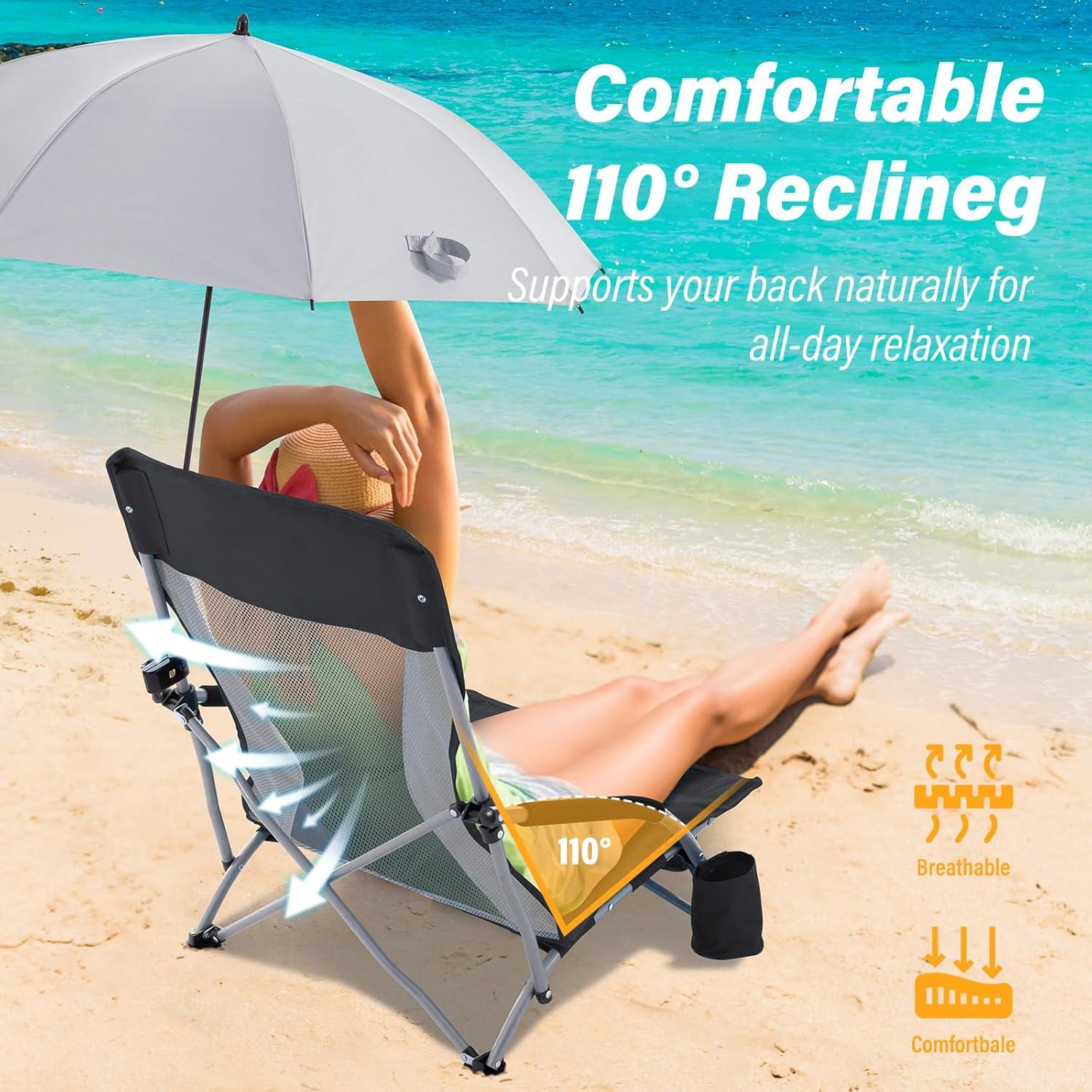 Silla de Playa Plegable Homcosan con Paraguas y Portavasos