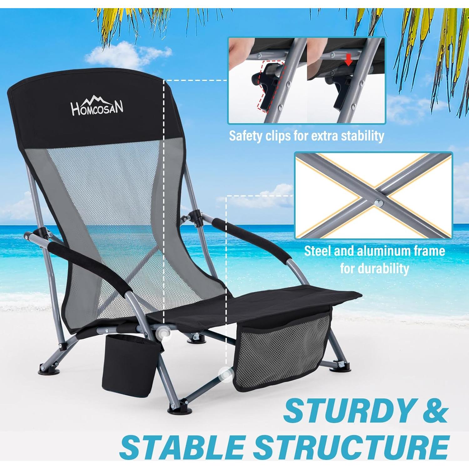 Silla de Playa Plegable Homcosan con Paraguas y Portavasos