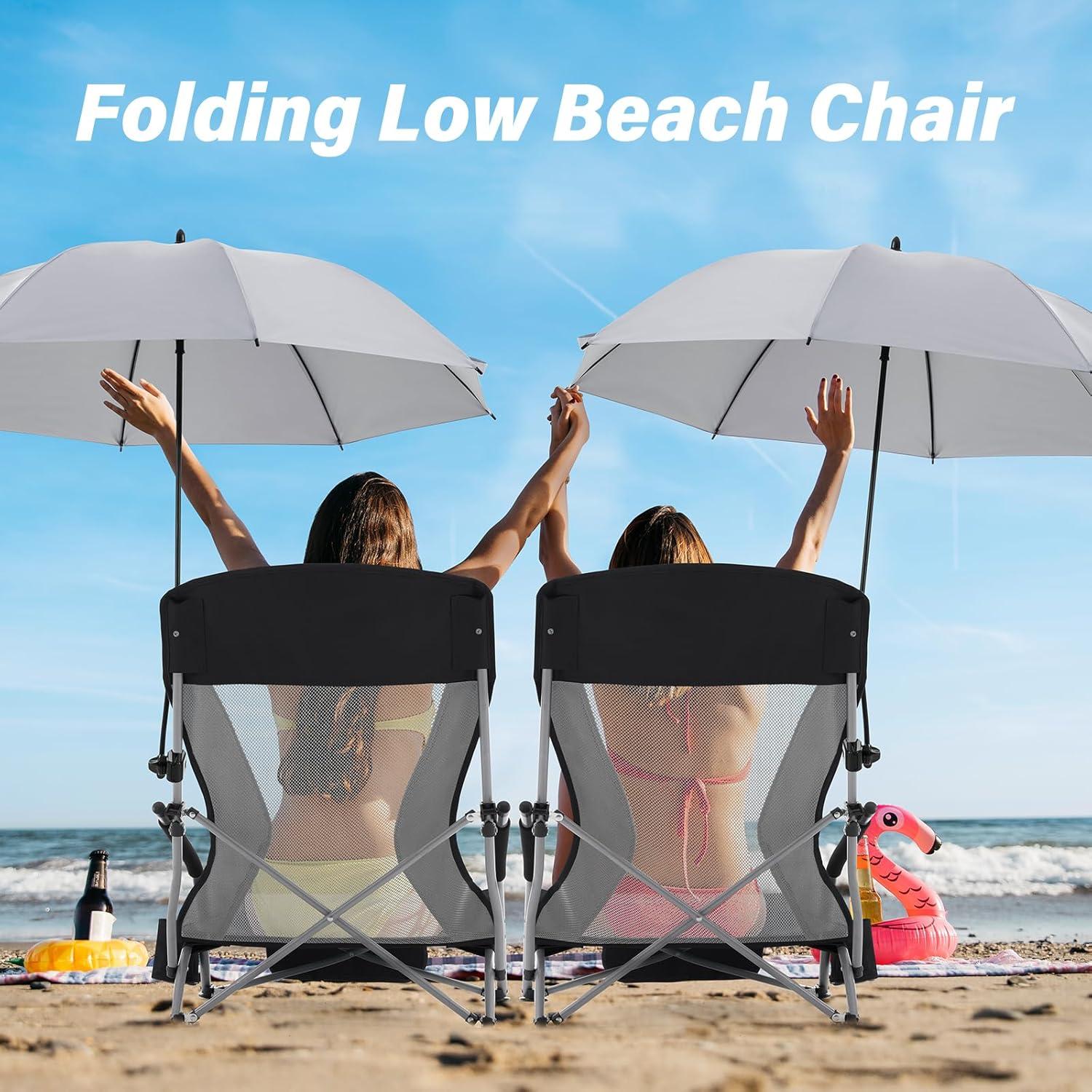 Silla de Playa Plegable Homcosan con Paraguas y Portavasos