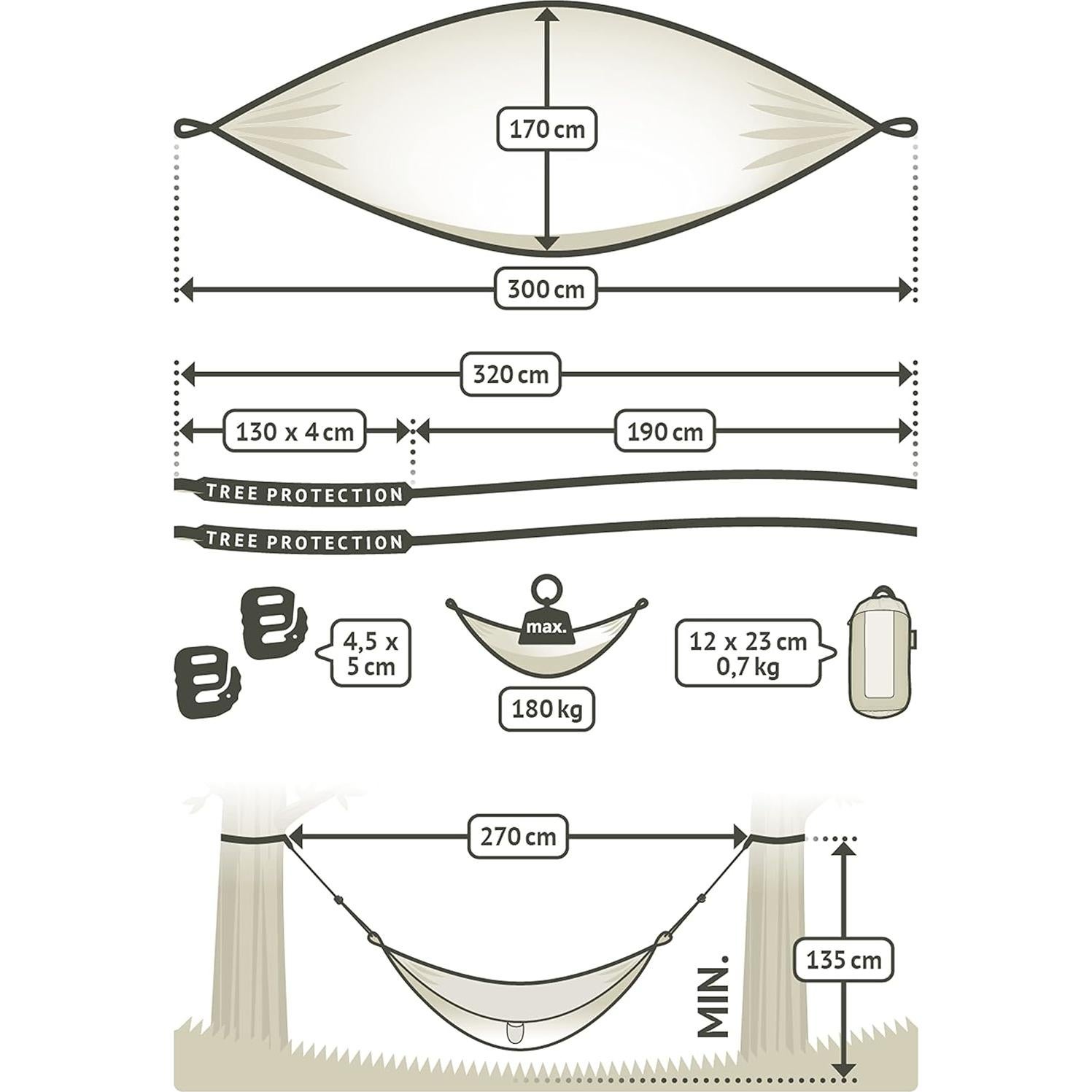 Hamaca Colibri 3.0 La Siesta Individual 1.70x3.00m con Correas