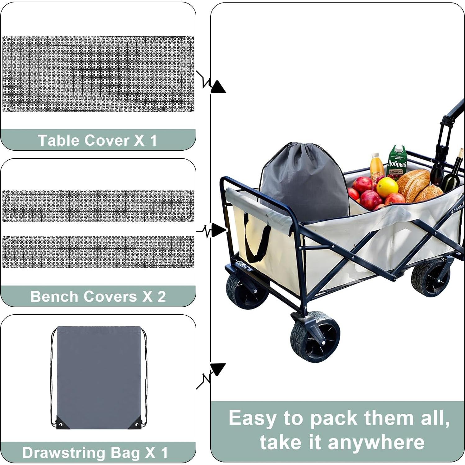 misaya Picnic Table Cover with Bench Cover, Waterproof Elastic Fitted Tablecloth for 5 Foot Tables, Rectangle Washable Polyester Tablecloths for Picnic, Camping, Outdoor (Black, 30" x 60")