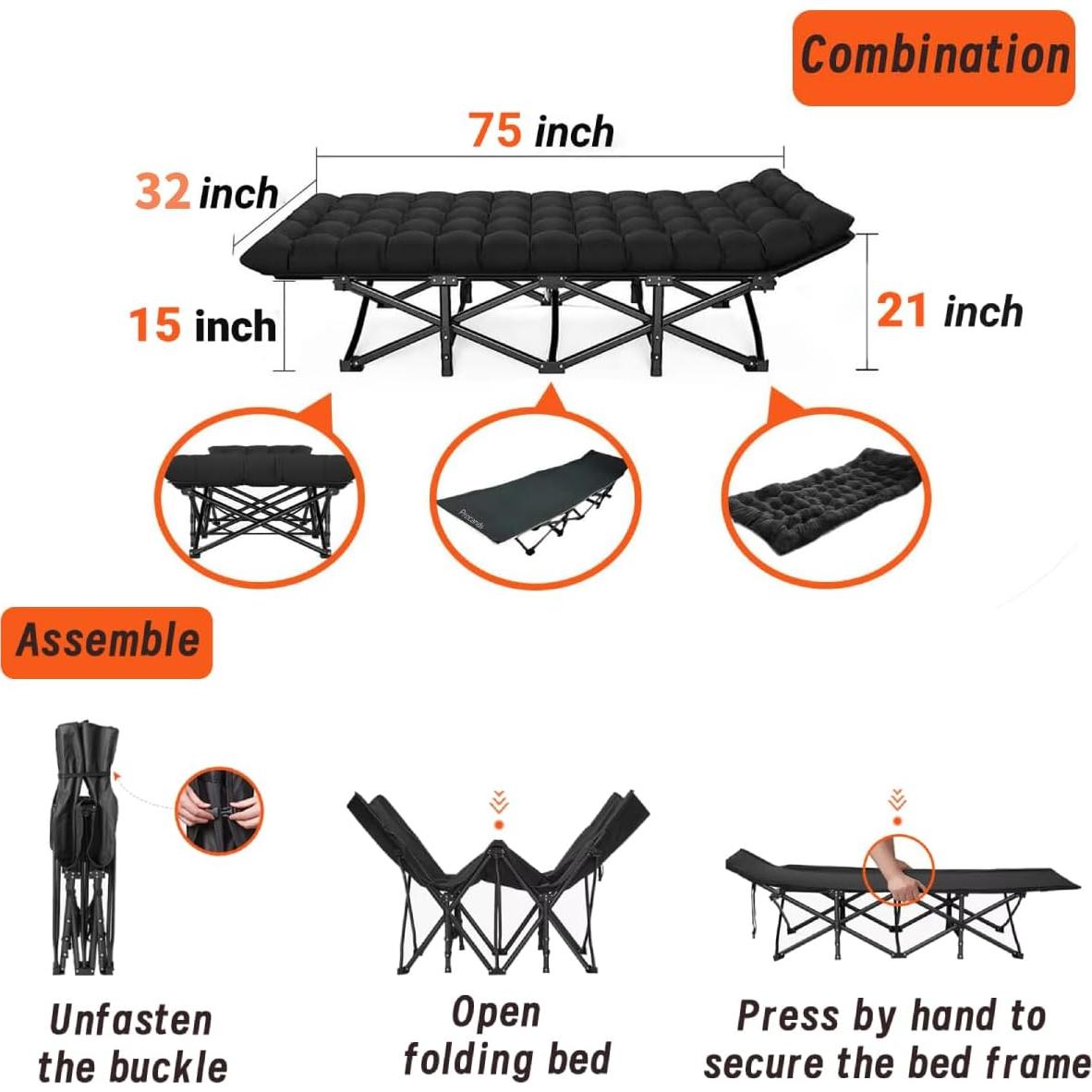 Cama de Camping Plegable Procands XXL con Colchón 81 cm 408 kg