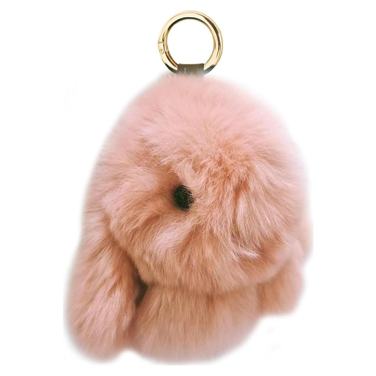 Llavero Mini Conejo JTKDXQS Pelaje Artificial Rosa 9.9 cm