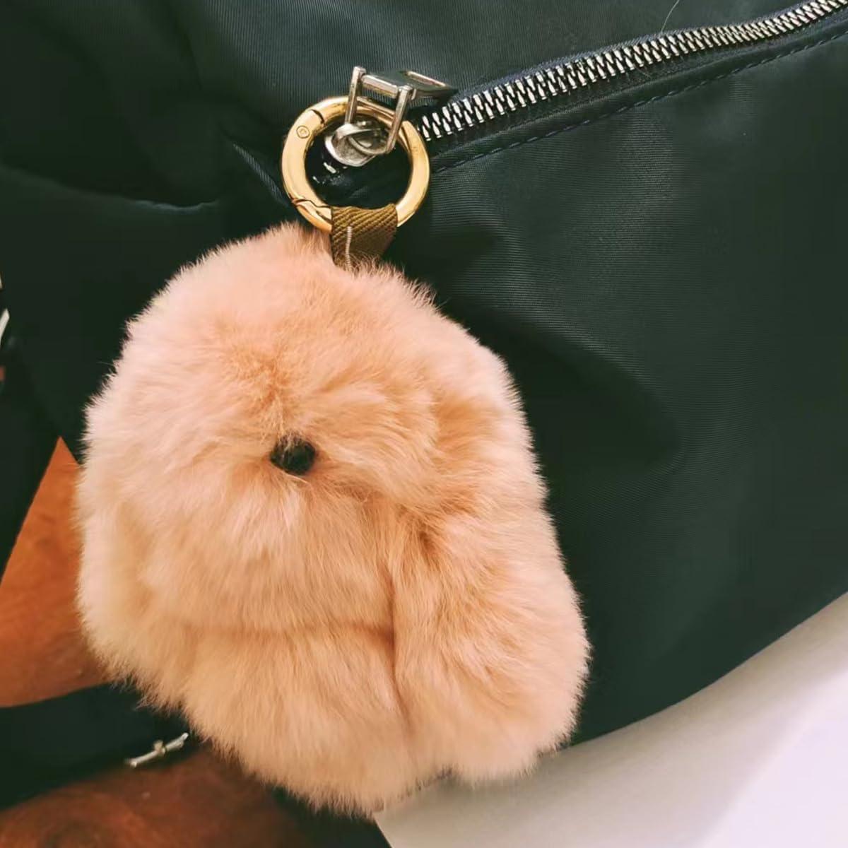 Llavero Mini Conejo JTKDXQS Pelaje Artificial Rosa 9.9 cm