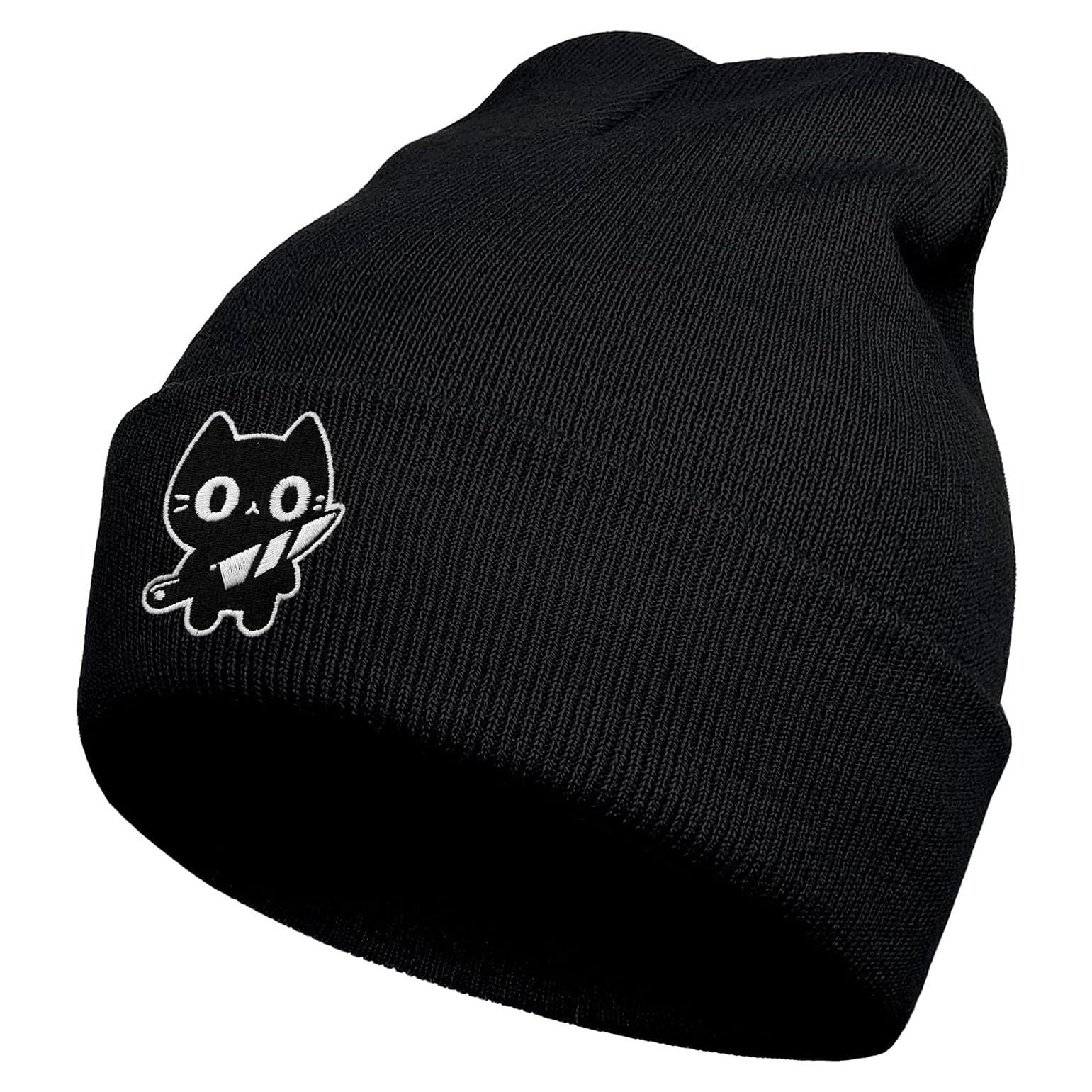 Gorro Tejido Unisex Kawaii Gato Negro - Regalo Divertido