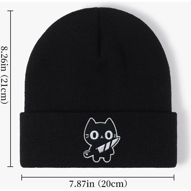 Gorro Tejido Unisex Kawaii Gato Negro - Regalo Divertido