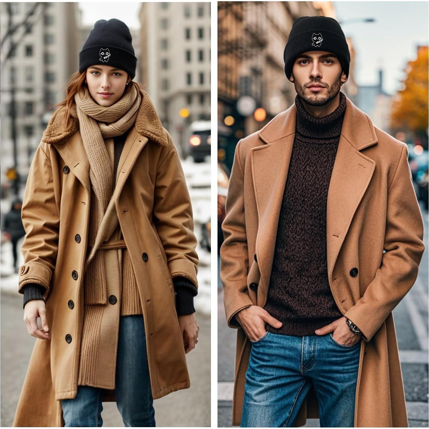 Gorro Tejido Unisex Kawaii Gato Negro - Regalo Divertido